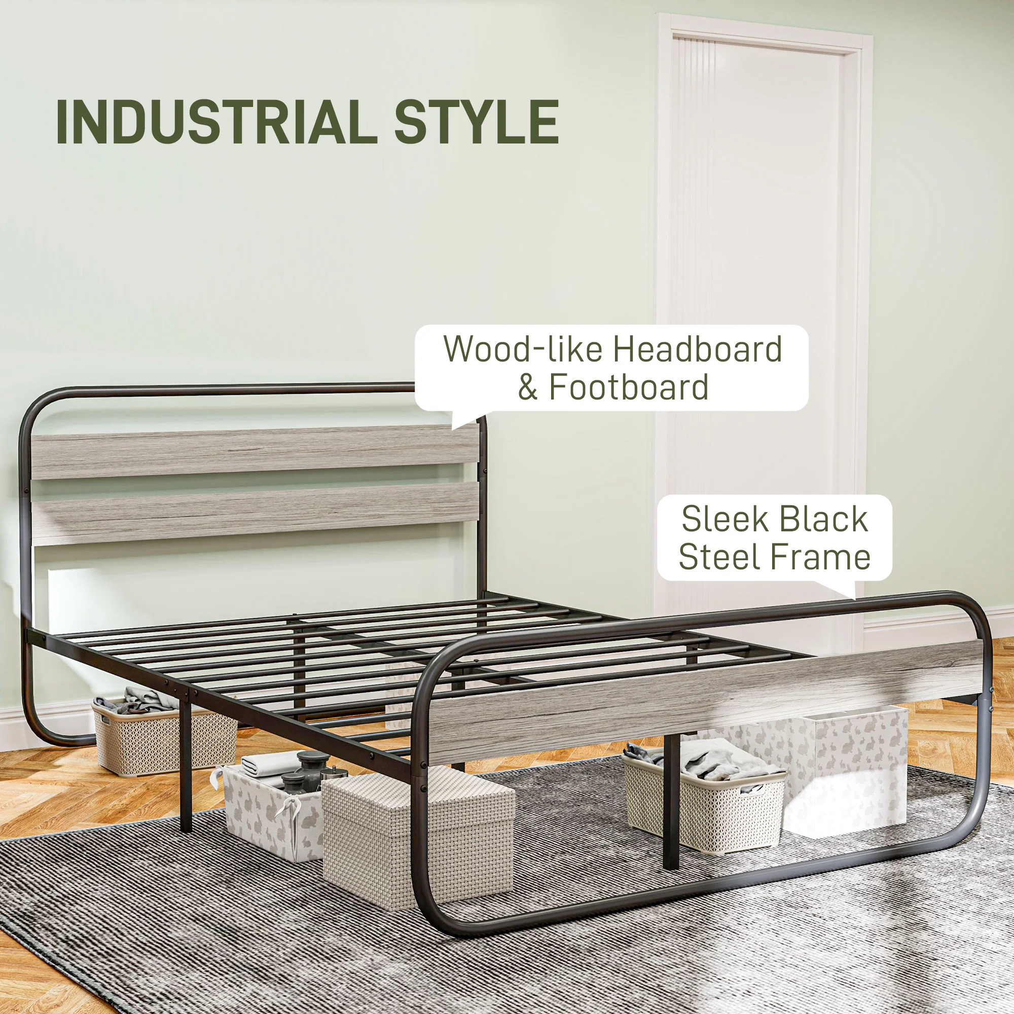 HOMCOM Metal Platform Bed Frame with Under Bed Storage - Image 21