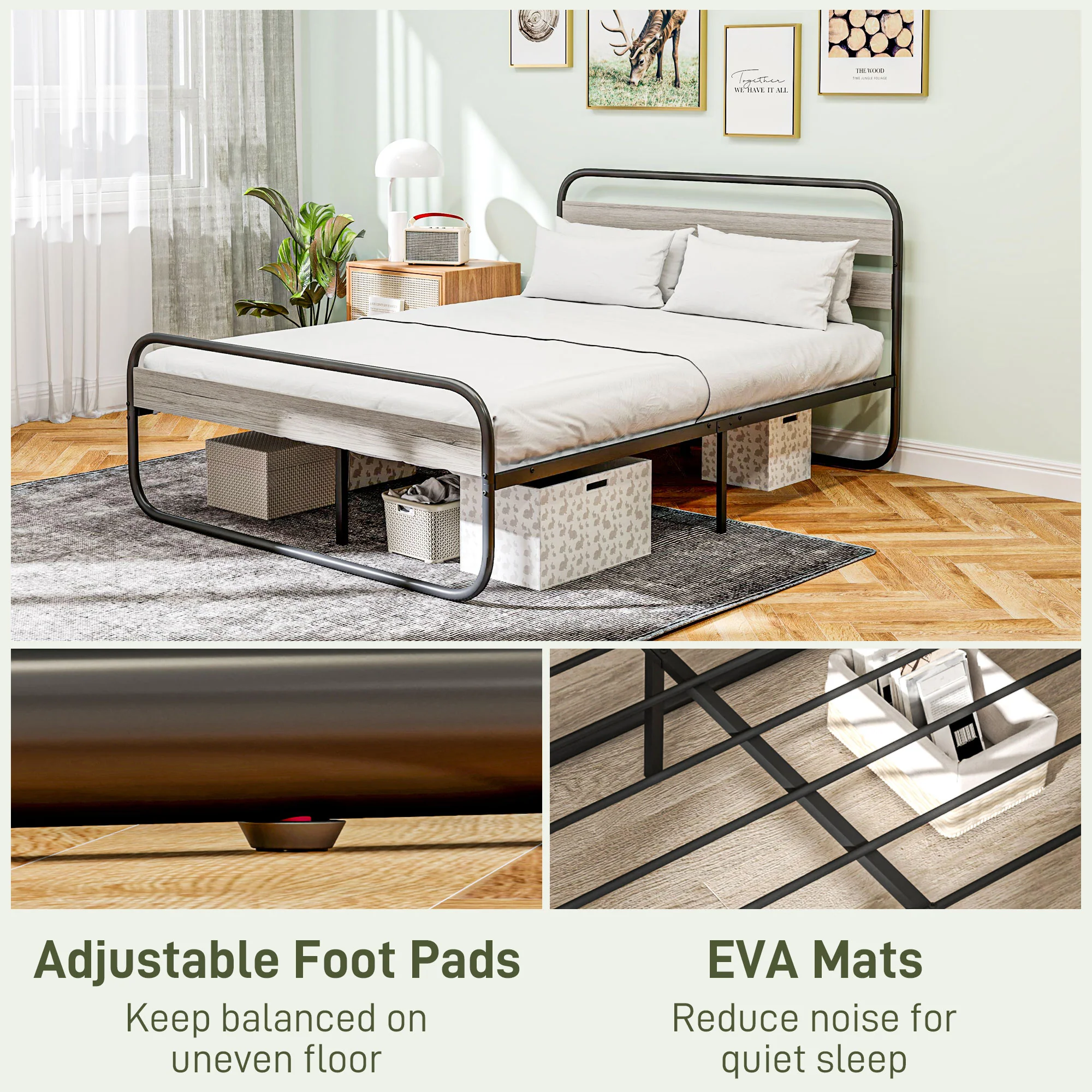 HOMCOM Metal Platform Bed Frame with Under Bed Storage - Image 24