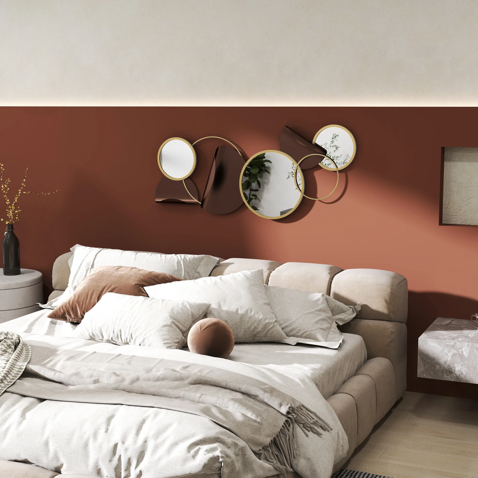 HOMCOM Metal Wall Art, Decorative Mirror Decor for Living Room, Gold Tone - Image 9