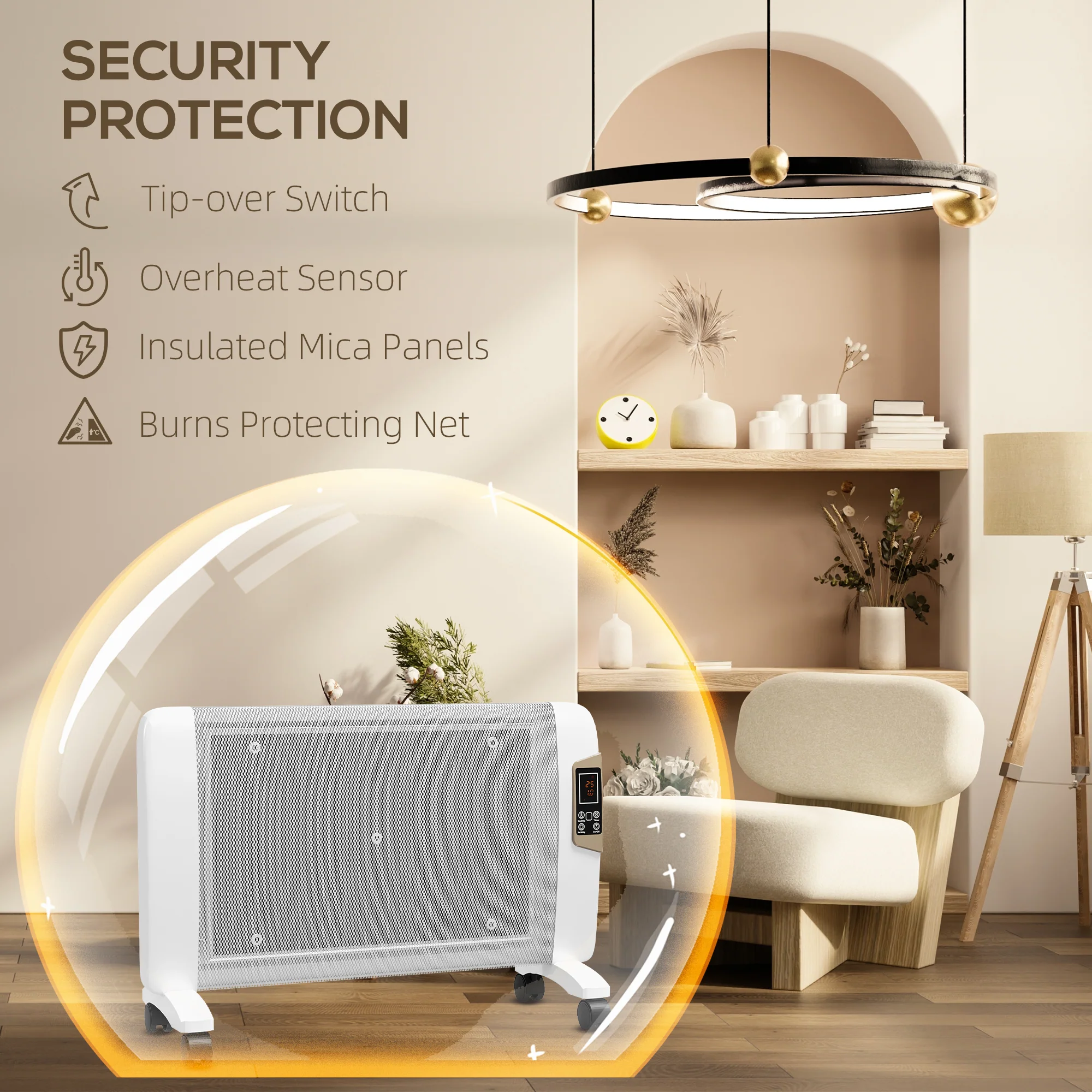 HOMCOM Mica Electric Space Heater, Portable Heater, 2 Heat Settings, White/Grey - Image 3