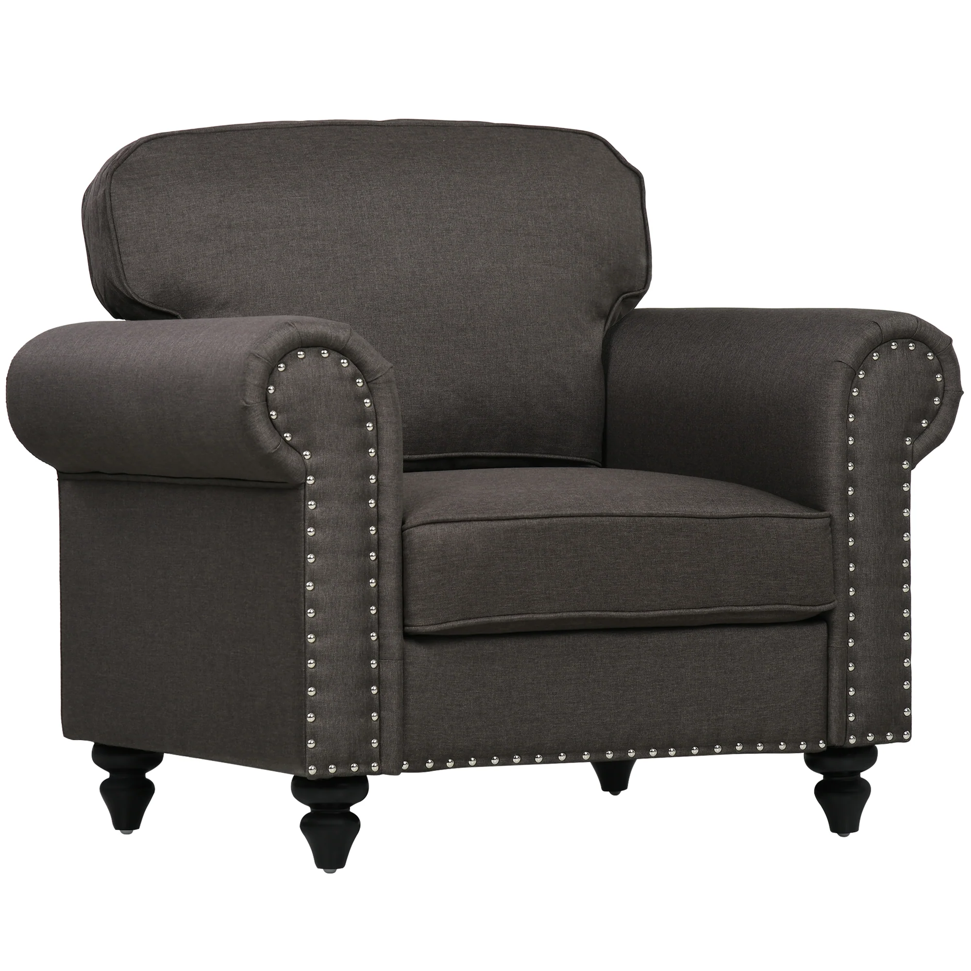 HOMCOM Mid-Century Armchair Upholstered Accent Chair w/ Wood Frame, Brown