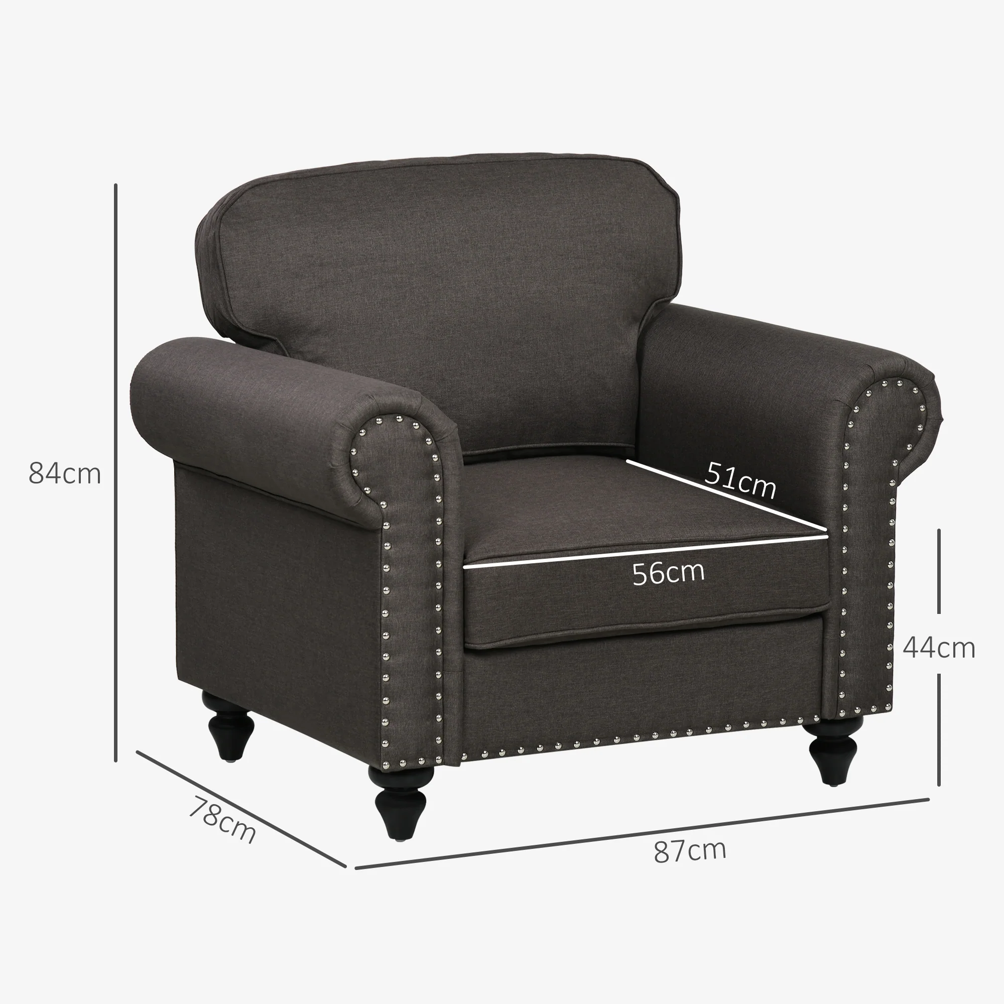 HOMCOM Mid-Century Armchair Upholstered Accent Chair w/ Wood Frame, Brown - Image 5