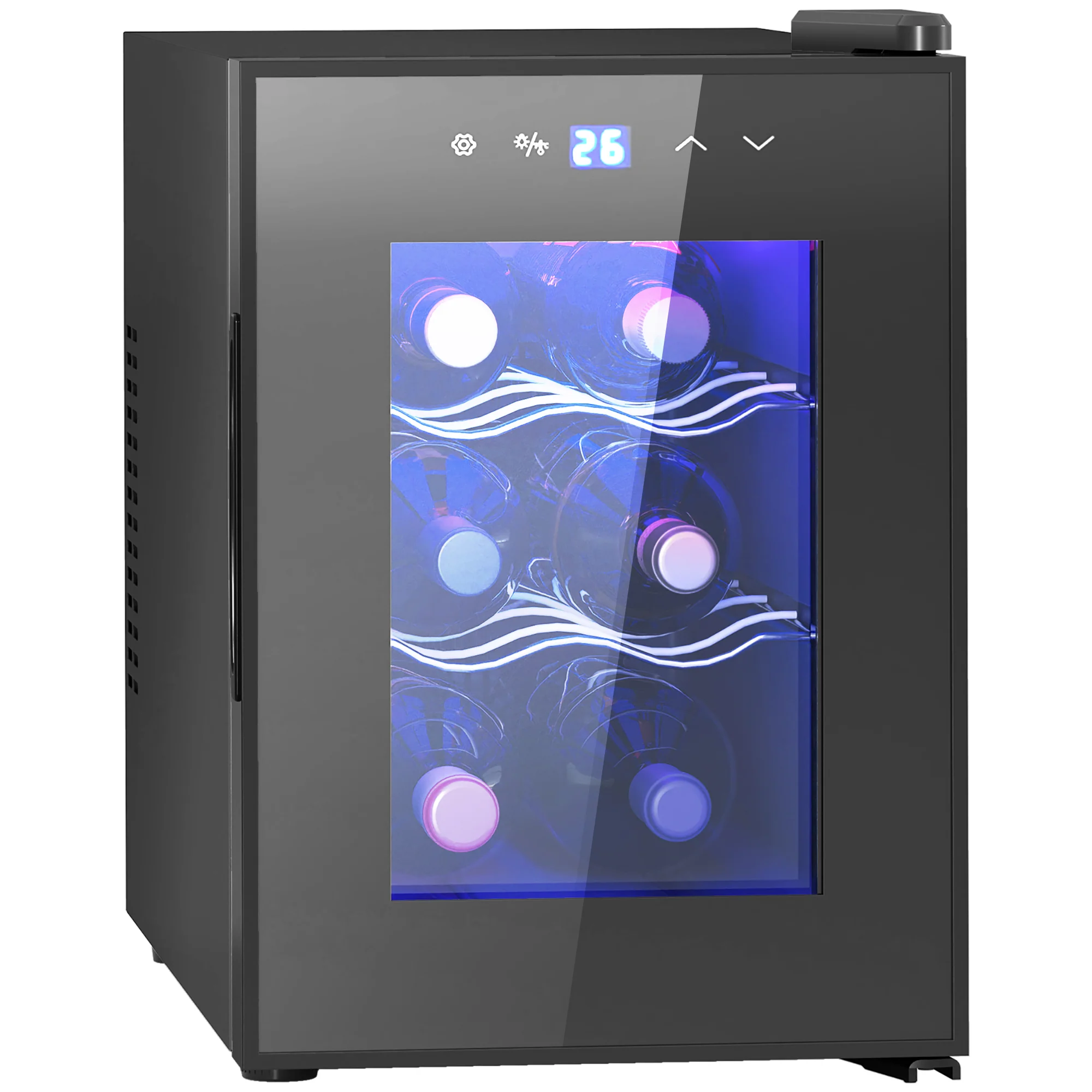 HOMCOM Mini Beer And Wine Fridge, 6 Bottle, With Glass Door, Touch Screen