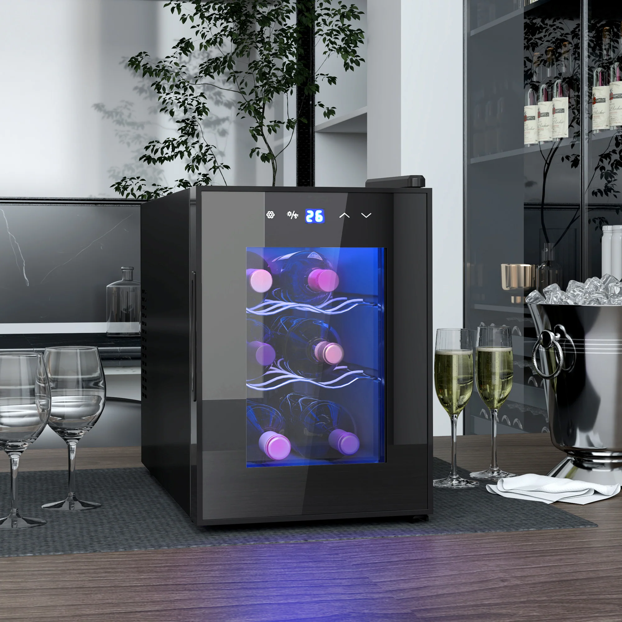 HOMCOM Mini Beer And Wine Fridge, 6 Bottle, With Glass Door, Touch Screen - Image 2