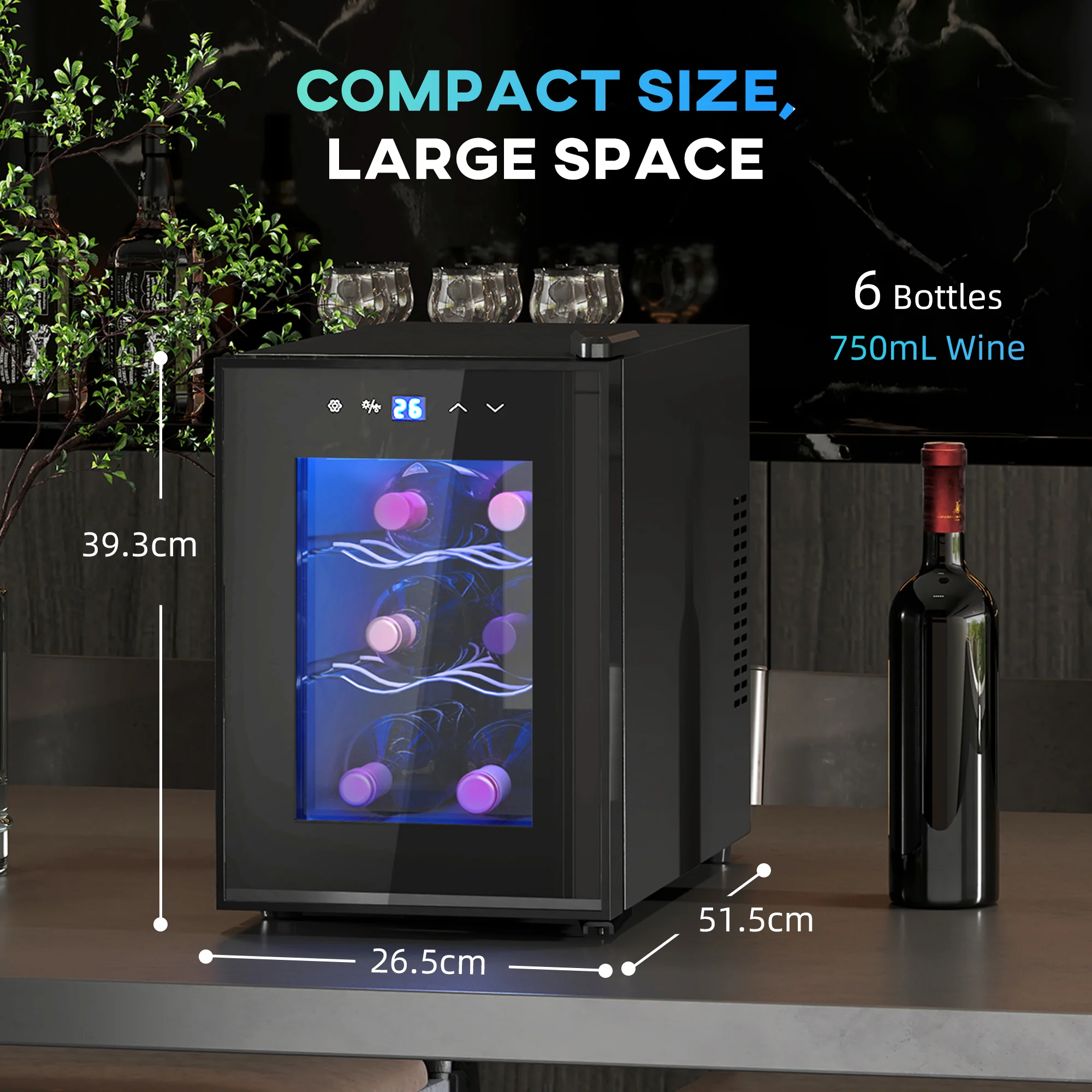 HOMCOM Mini Beer And Wine Fridge, 6 Bottle, With Glass Door, Touch Screen - Image 5