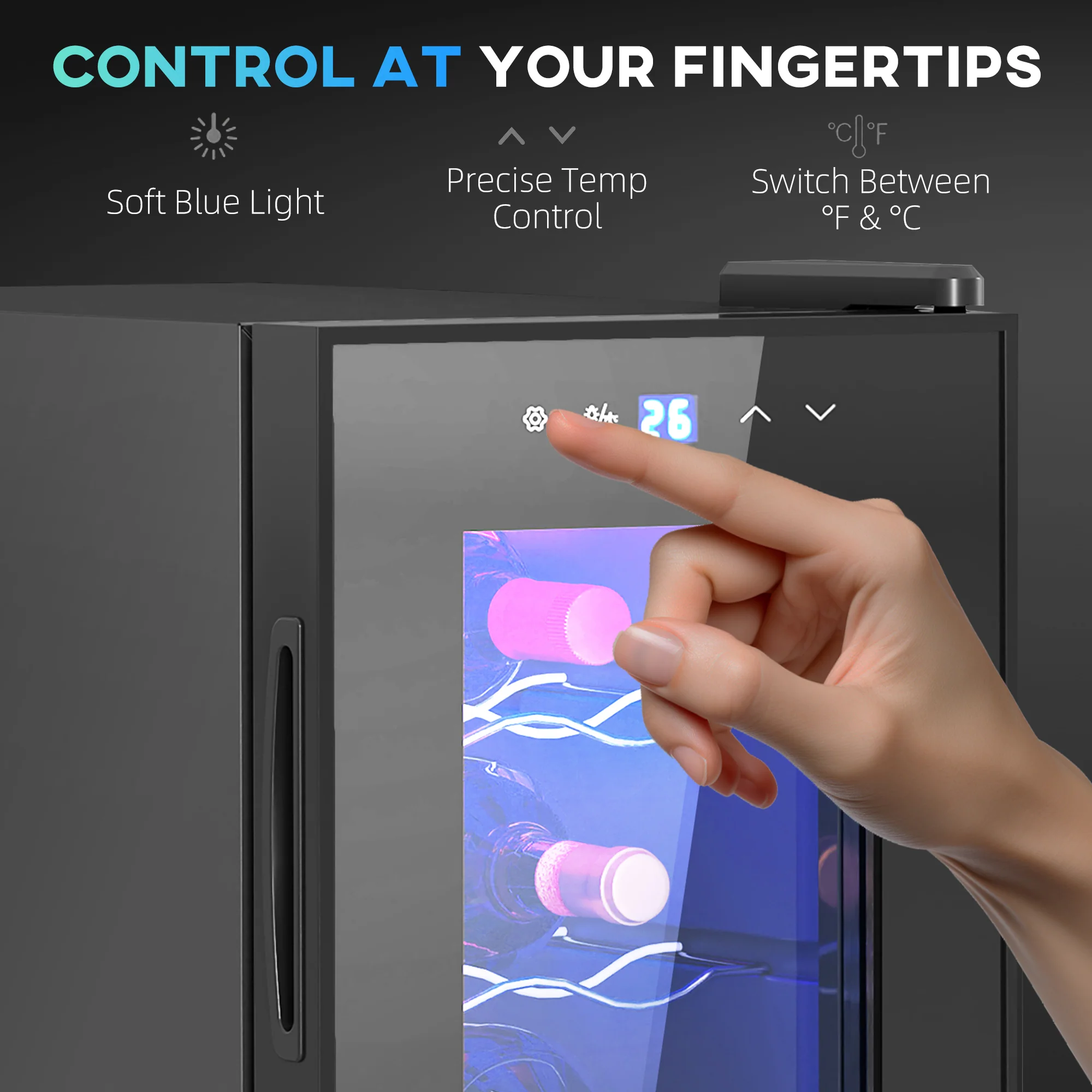 HOMCOM Mini Beer And Wine Fridge, 6 Bottle, With Glass Door, Touch Screen - Image 7