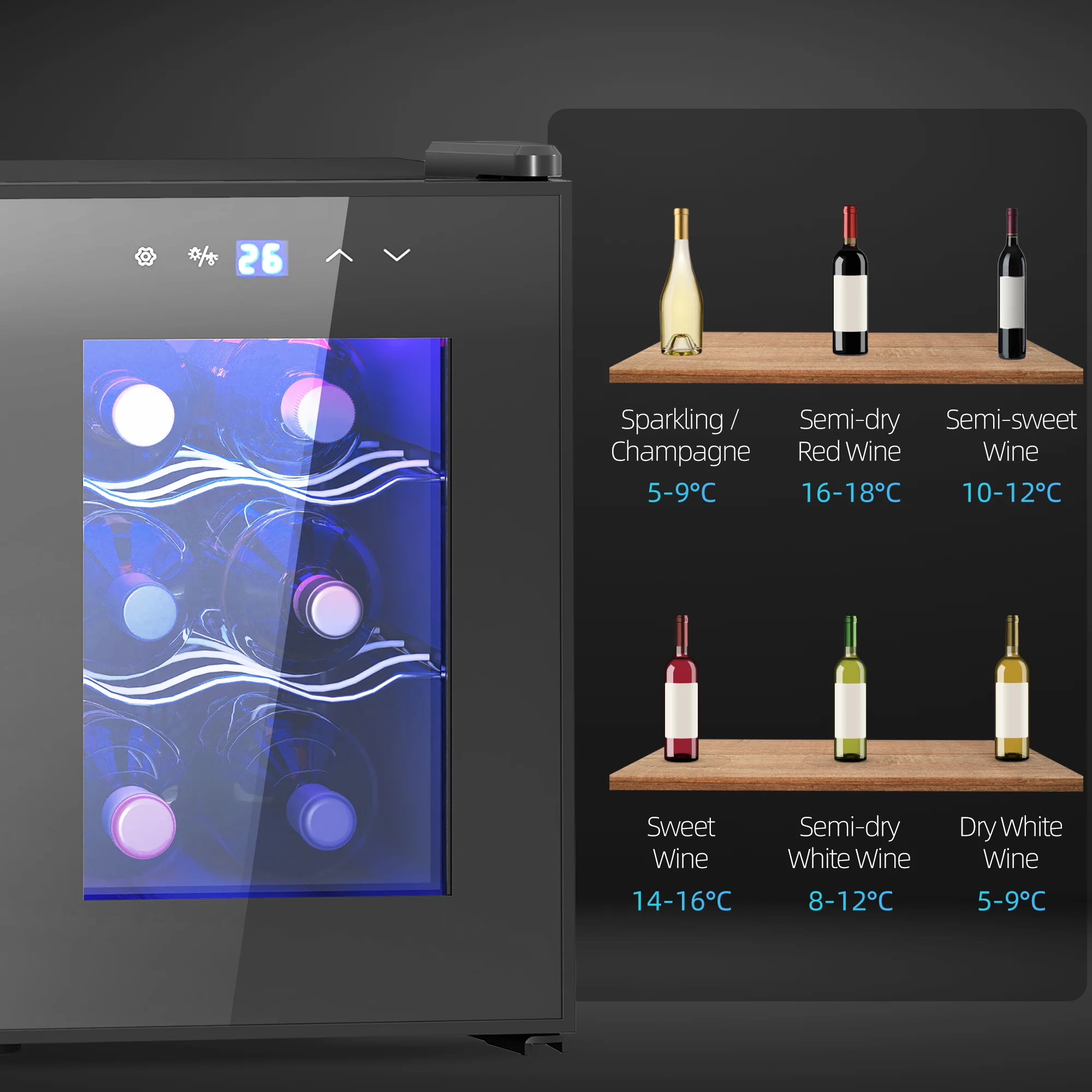 HOMCOM Mini Beer And Wine Fridge, 6 Bottle, With Glass Door, Touch Screen - Image 9