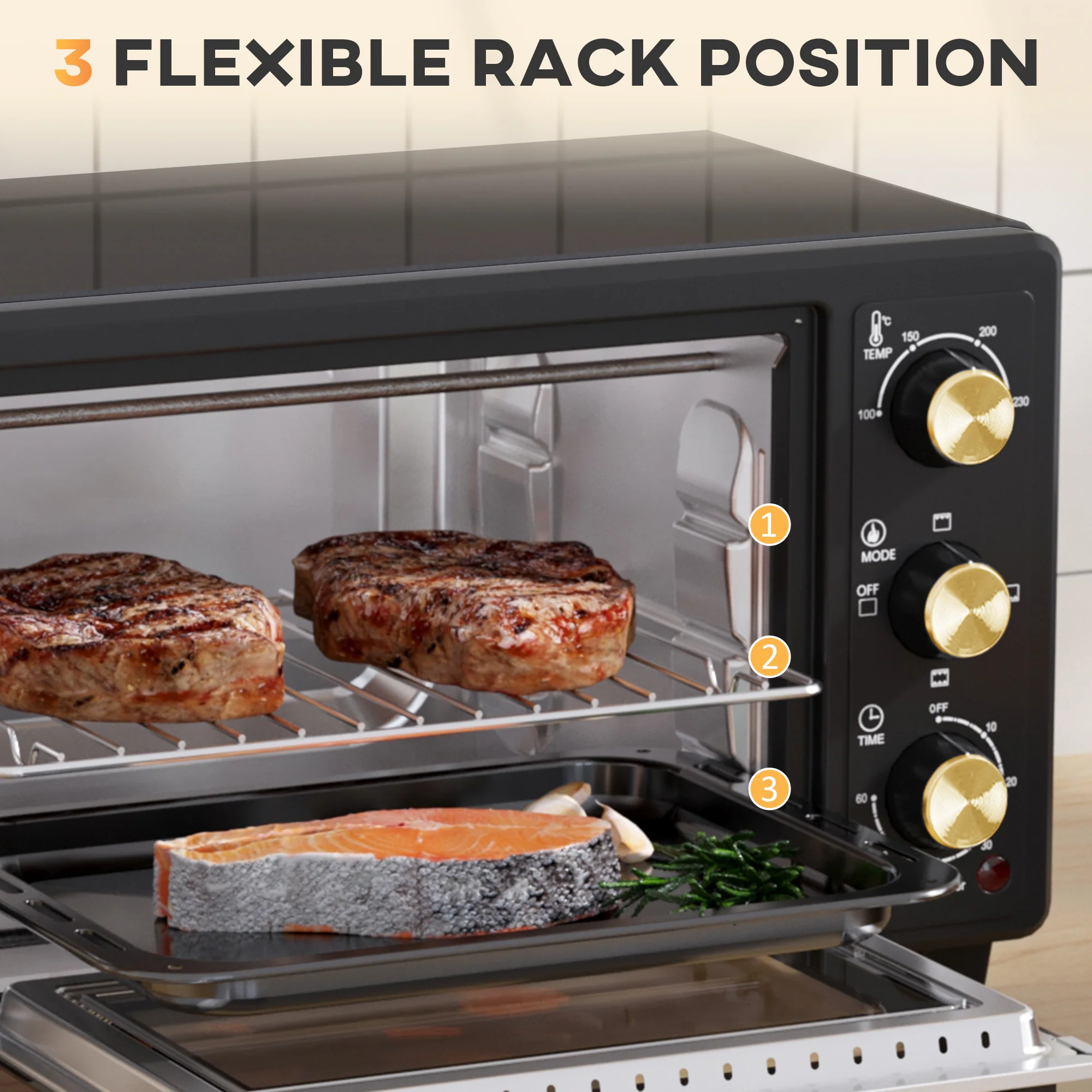 HOMCOM Mini Oven 16L Countertop Oven W/ Adjustable Temp Timer 1400W, Black - Image 4