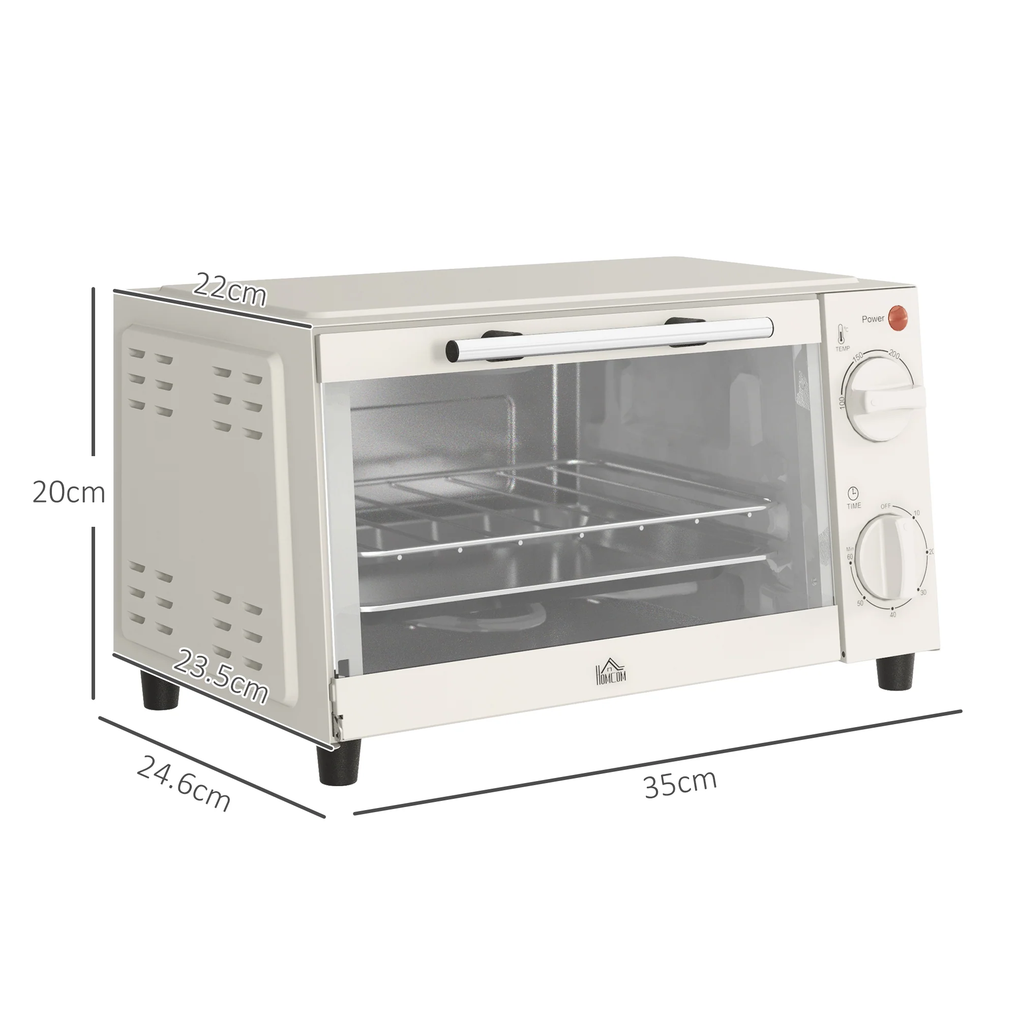 HOMCOM Mini Oven 9L Countertop Electric Grill W/ Temp Timer Control 750W Cream - Image 5