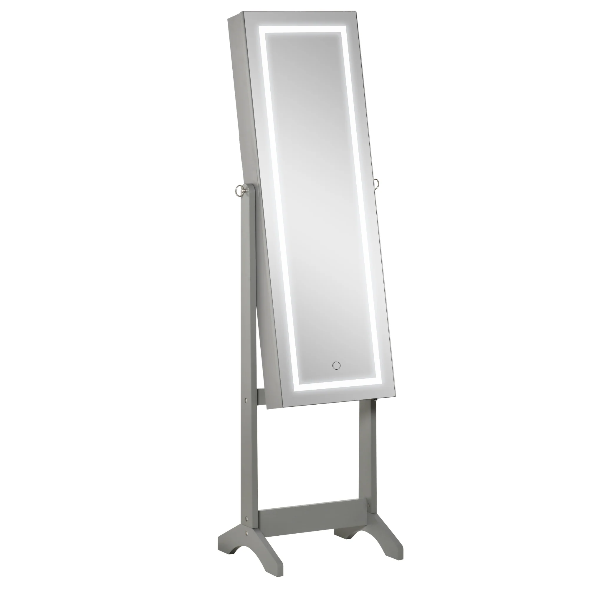 HOMCOM Mirrored Jewellery Cabinet W/ LED Light Lockable Jewellery Armoire Grey