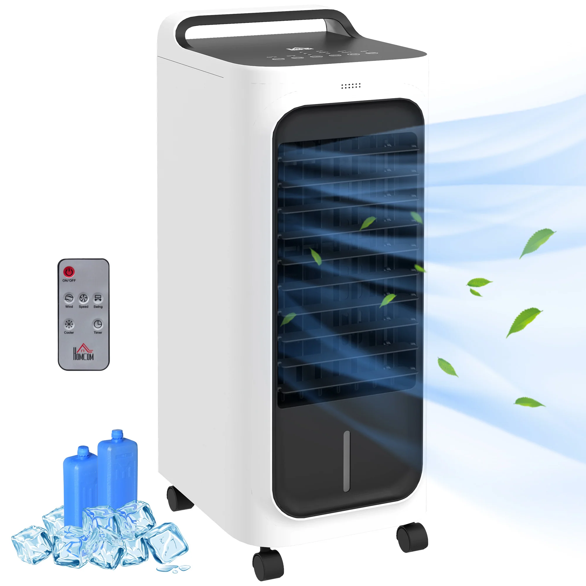HOMCOM Mobile Air Cooler For Home Office, With Oscillation, Ice Packs
