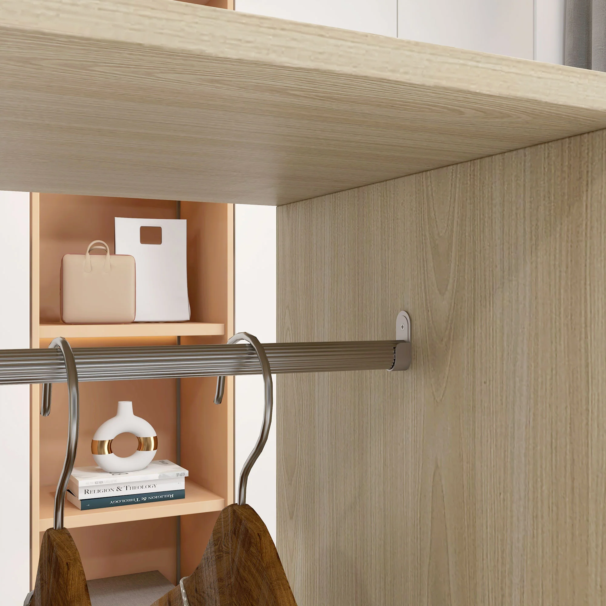 HOMCOM Mobile Double Open Wardrobe w/ Clothes Hanging Rail Colthing Natural - Image 8