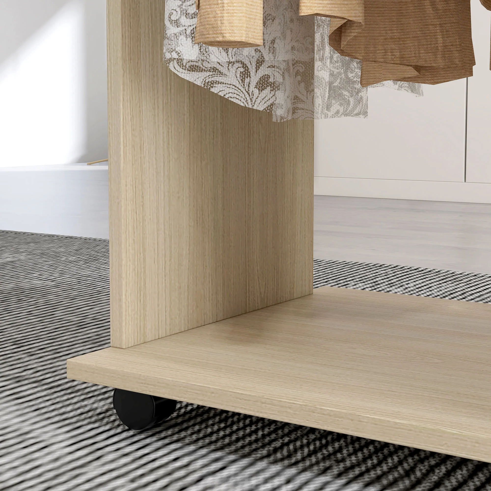 HOMCOM Mobile Double Open Wardrobe w/ Clothes Hanging Rail Colthing Natural - Image 9
