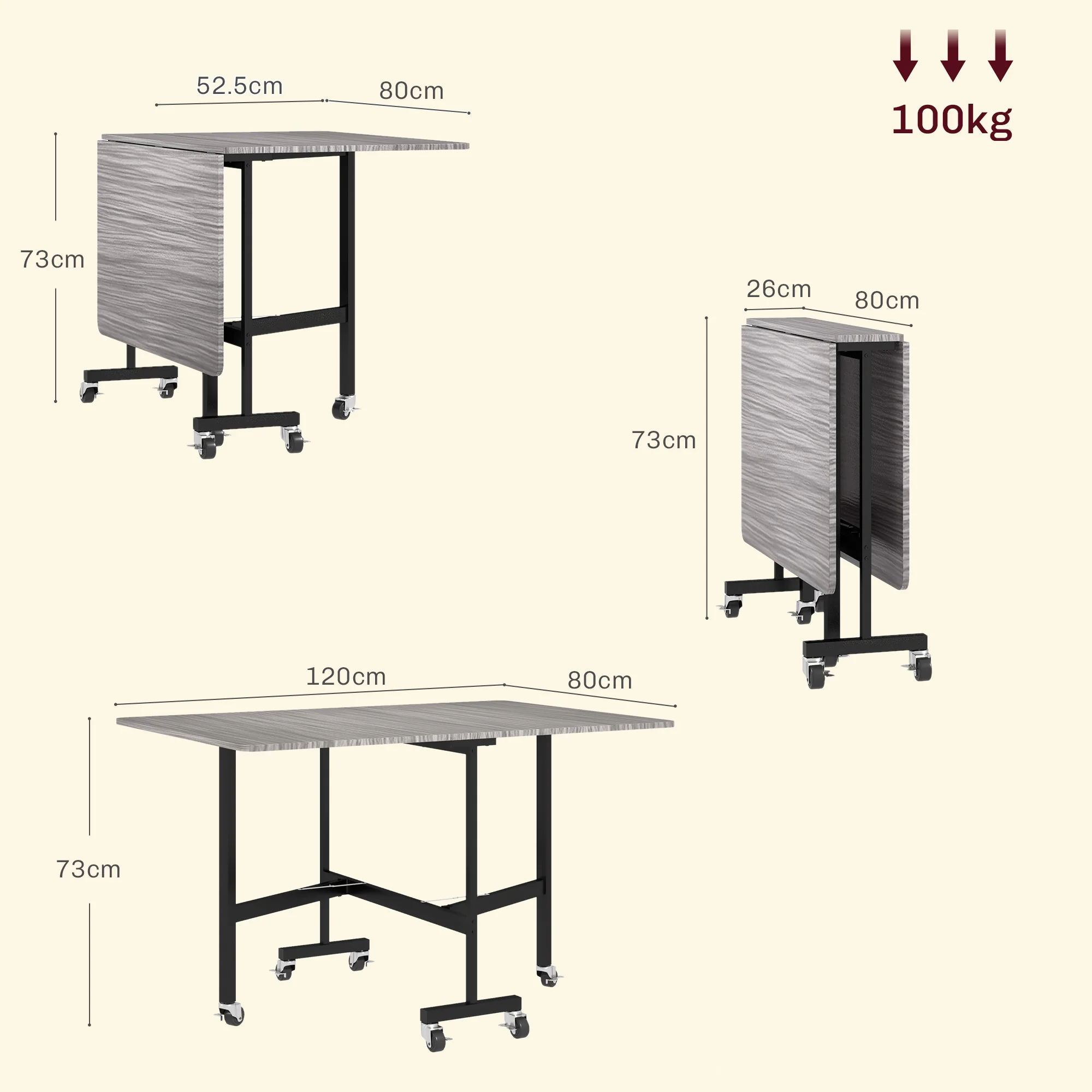 HOMCOM Mobile Drop Leaf Table, Folding Kitchen Table with 6 Wheels - Image 5