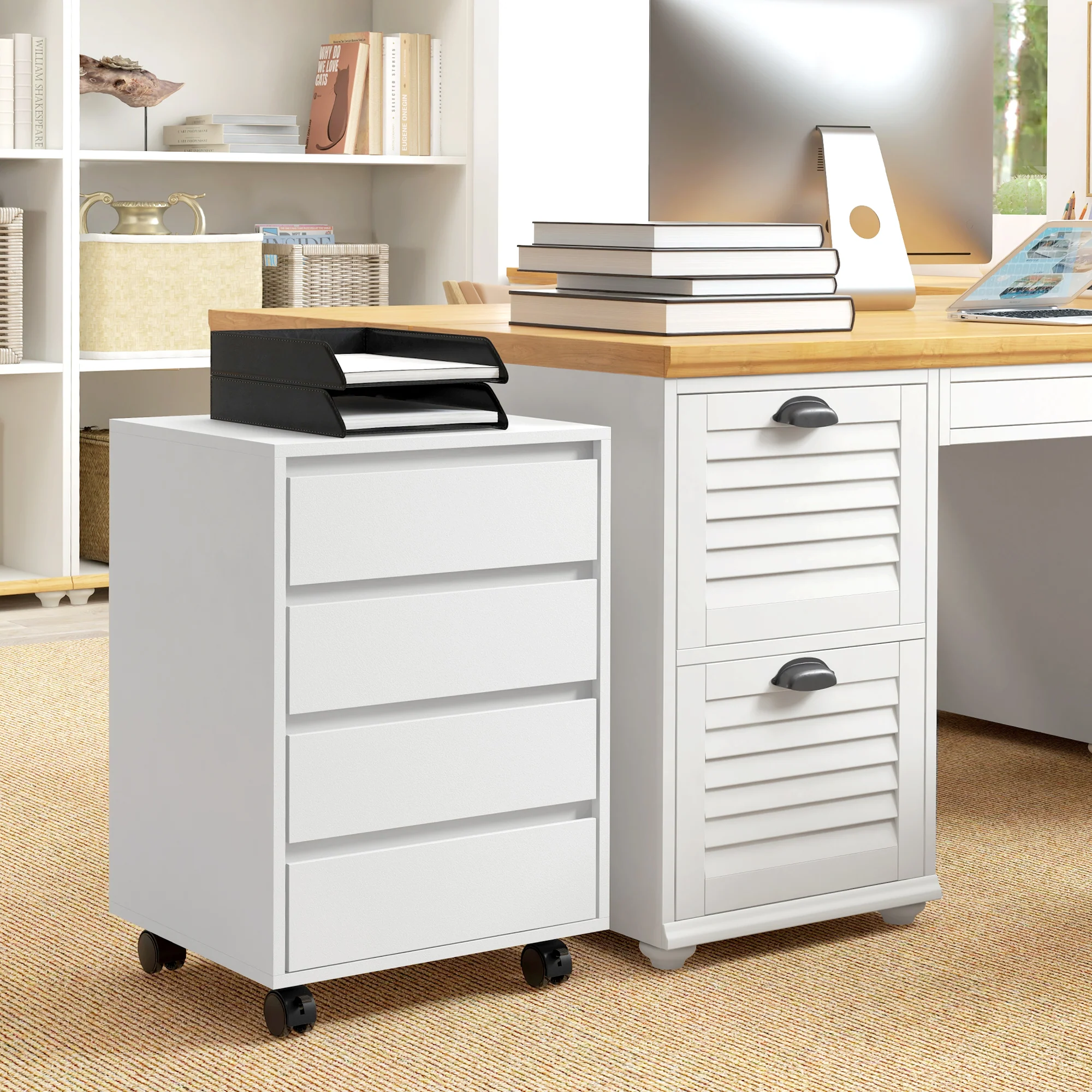 HOMCOM Mobile Vertical Filing Cabinet with 4 Drawers for Home Office, White - Image 2
