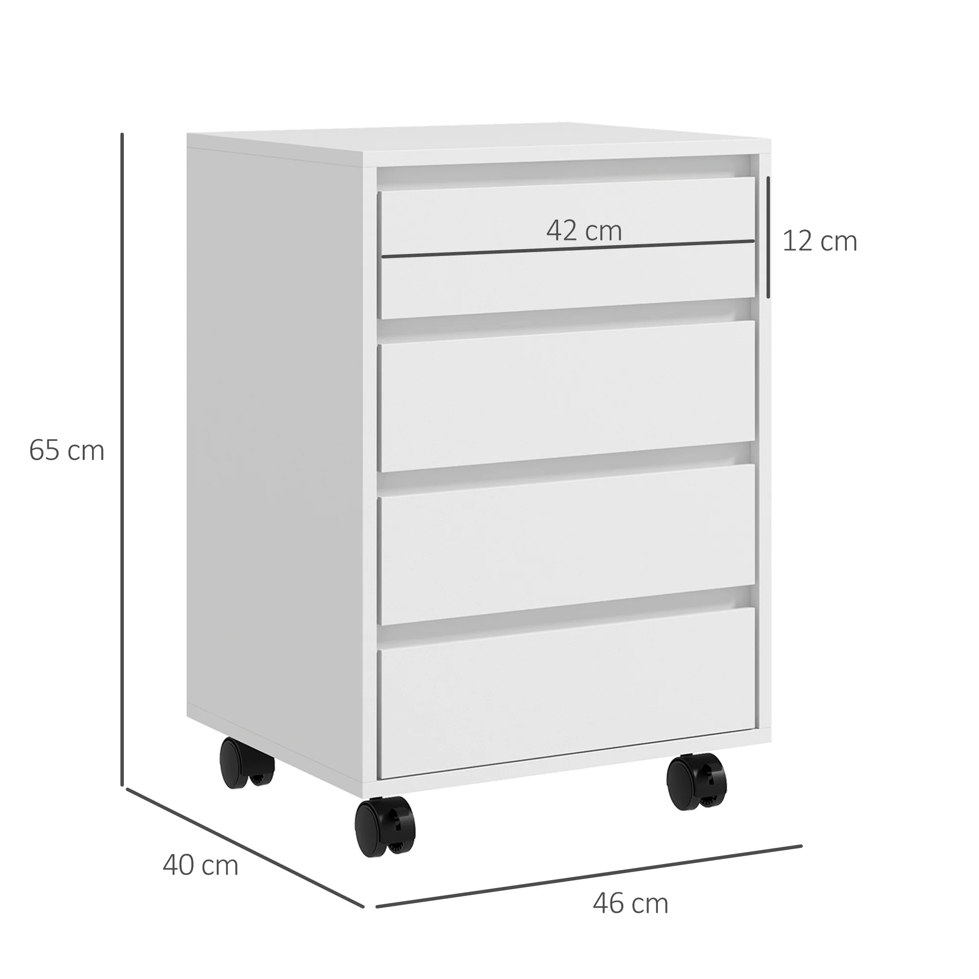 HOMCOM Mobile Vertical Filing Cabinet with 4 Drawers for Home Office, White - Image 5