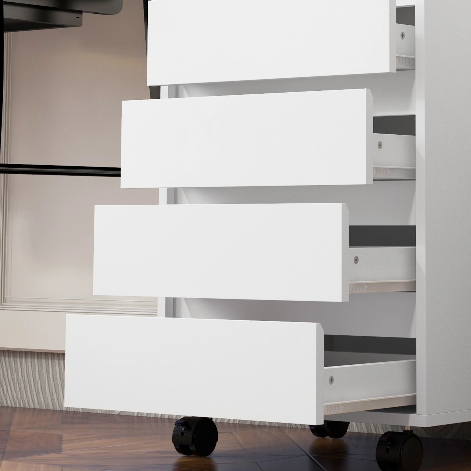 HOMCOM Mobile Vertical Filing Cabinet with 4 Drawers for Home Office, White - Image 8