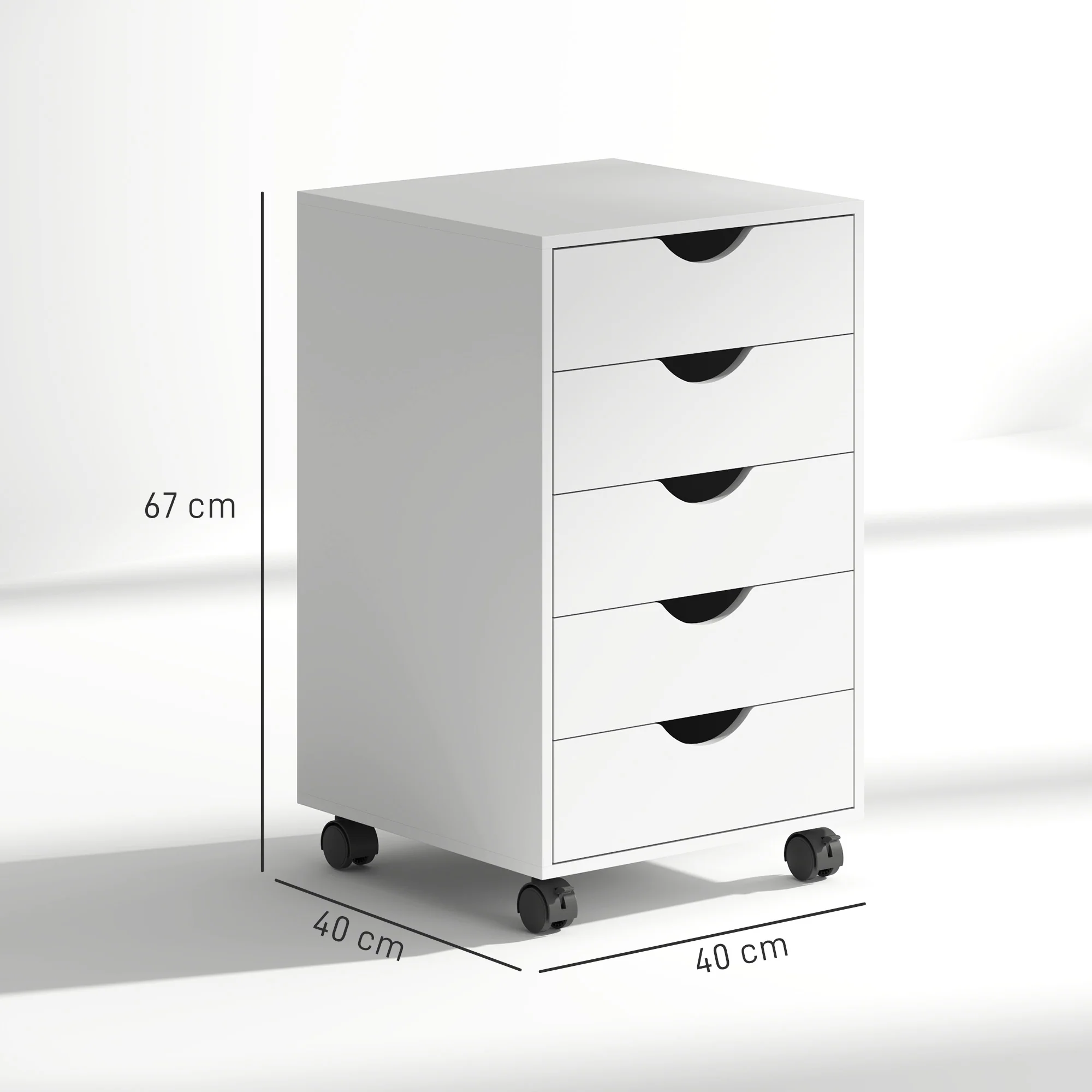 HOMCOM Mobile Vertical Filing Cabinet with 5 Drawers for Home Office, White - Image 5
