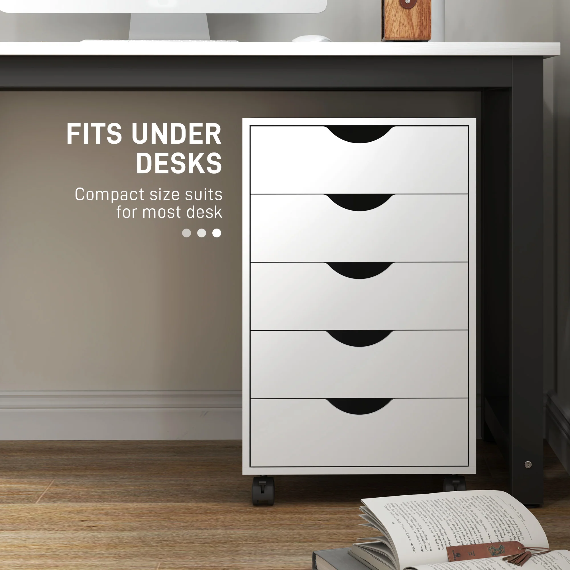 HOMCOM Mobile Vertical Filing Cabinet with 5 Drawers for Home Office, White - Image 6