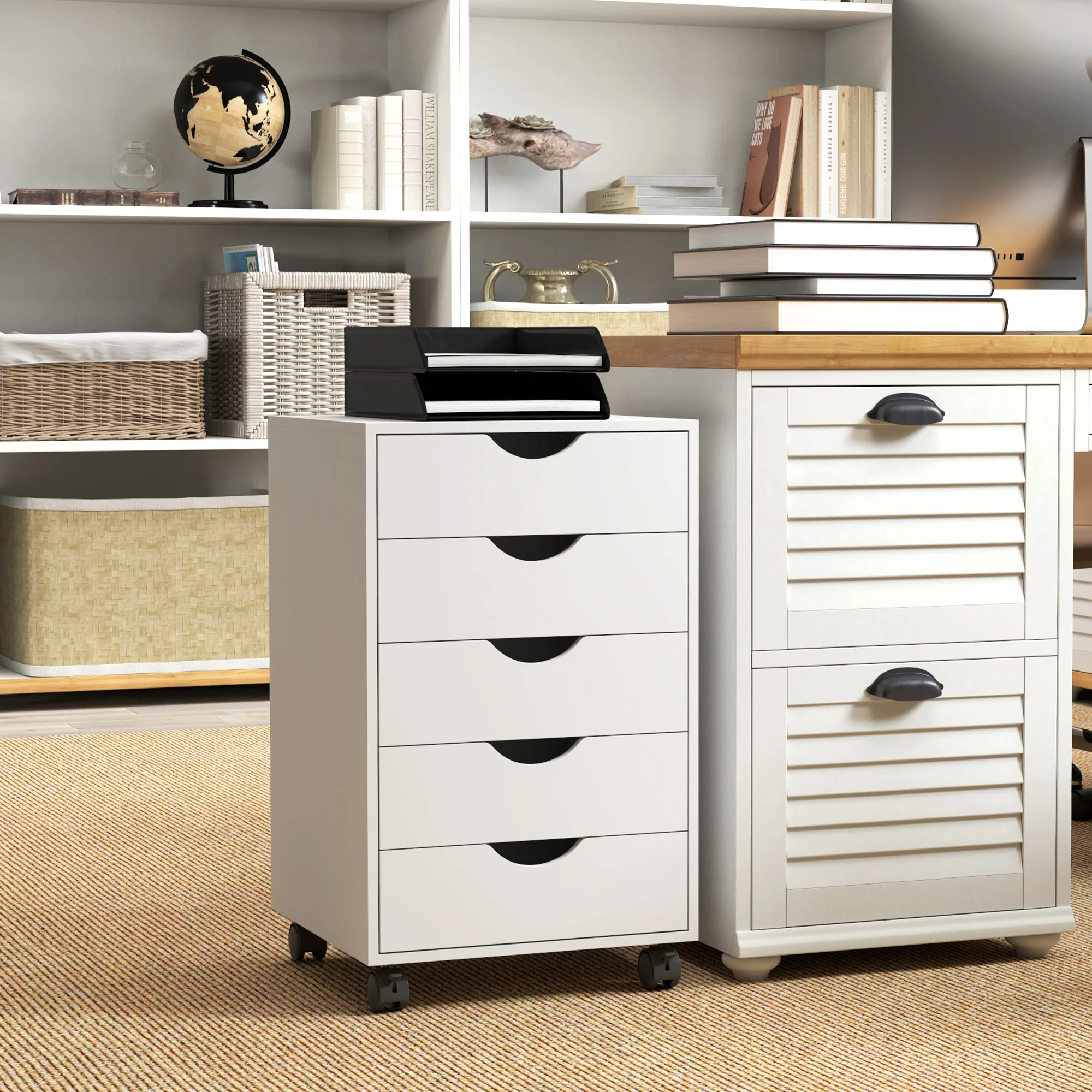 HOMCOM Mobile Vertical Filing Cabinet with 5 Drawers for Home Office, White - Image 7