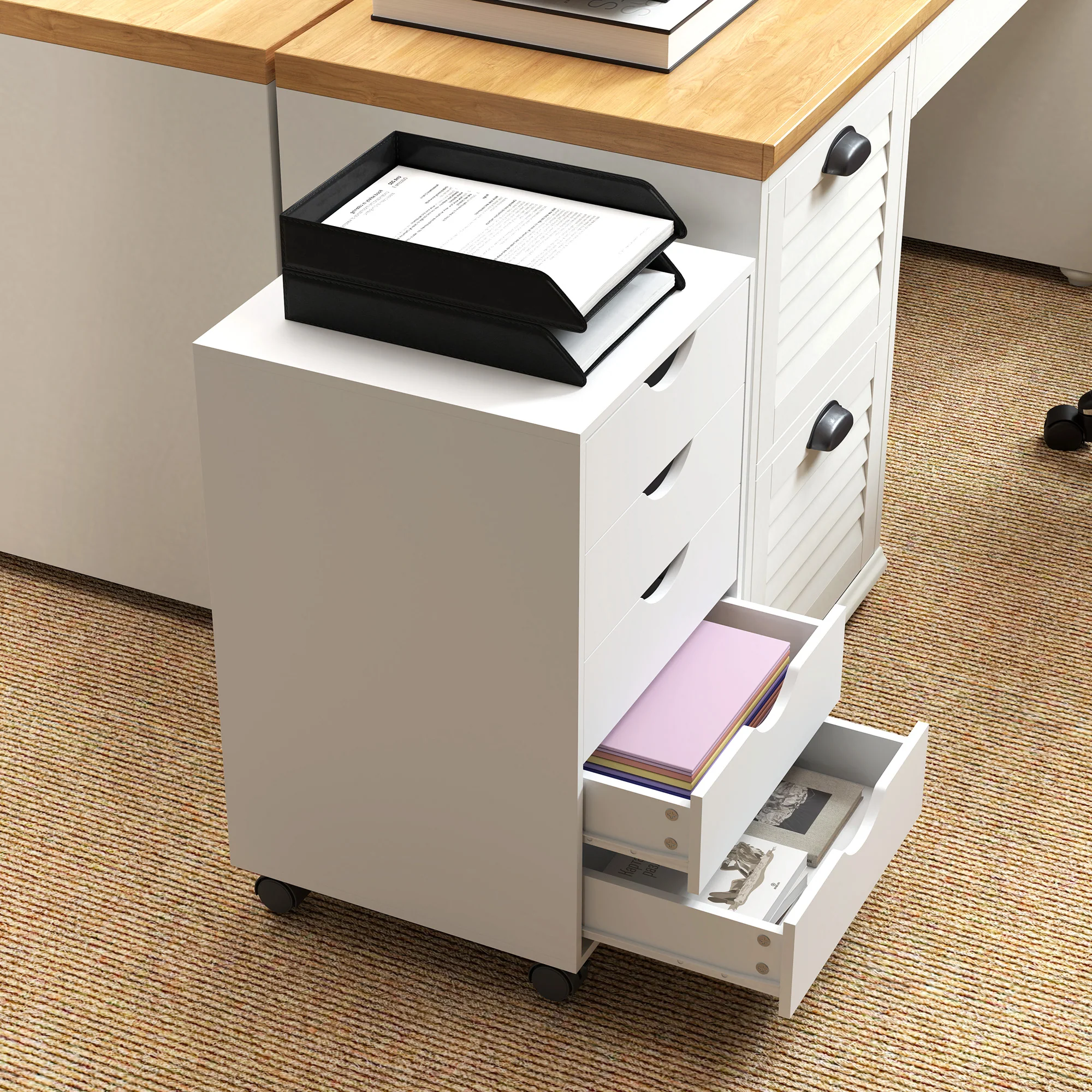 HOMCOM Mobile Vertical Filing Cabinet with 5 Drawers for Home Office, White - Image 8