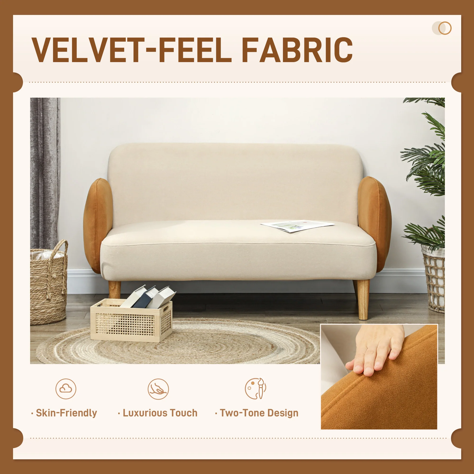 HOMCOM Modern 2 Seater Sofa W/ Rubber Wood Legs 130 X 74 X 76cm - Image 3