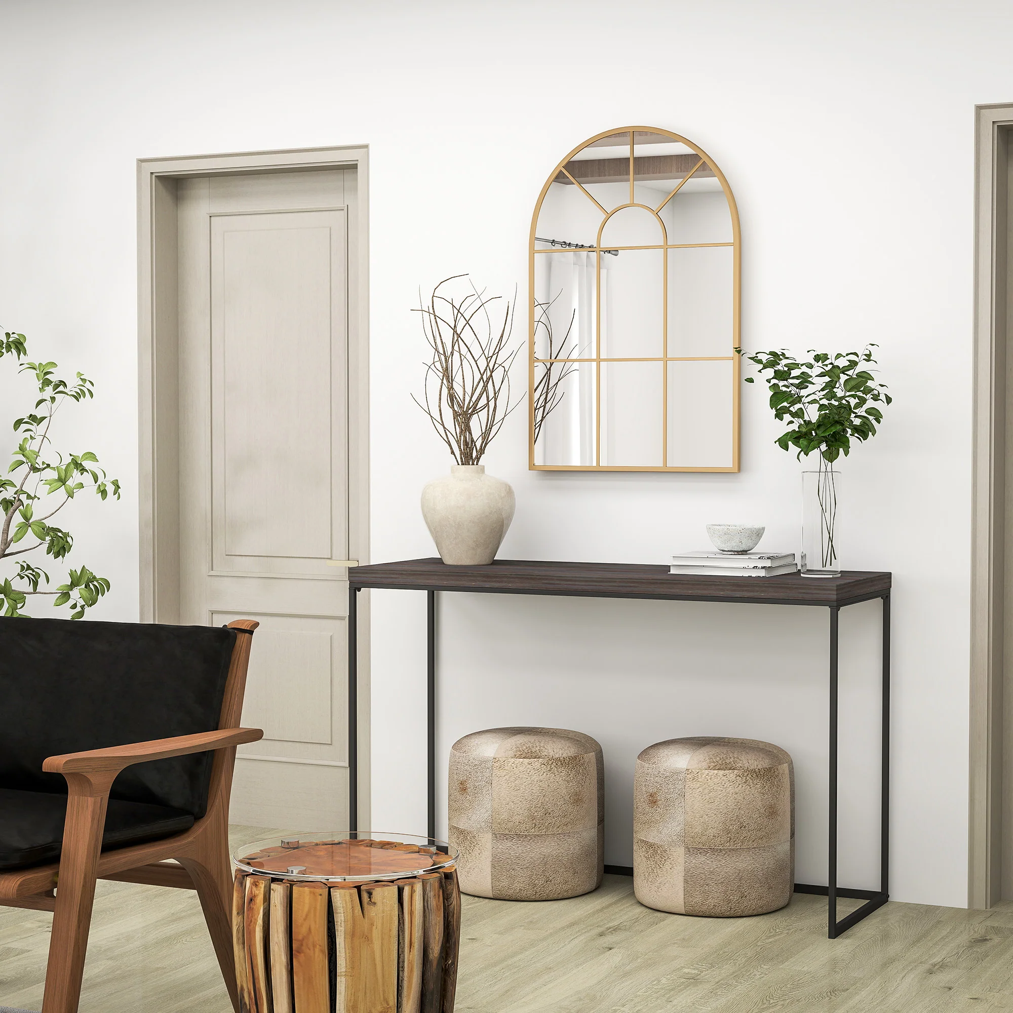 HOMCOM Modern Arched Window Wall Mirror for Bedroom, 91x60cm, Gold Tone - Image 4