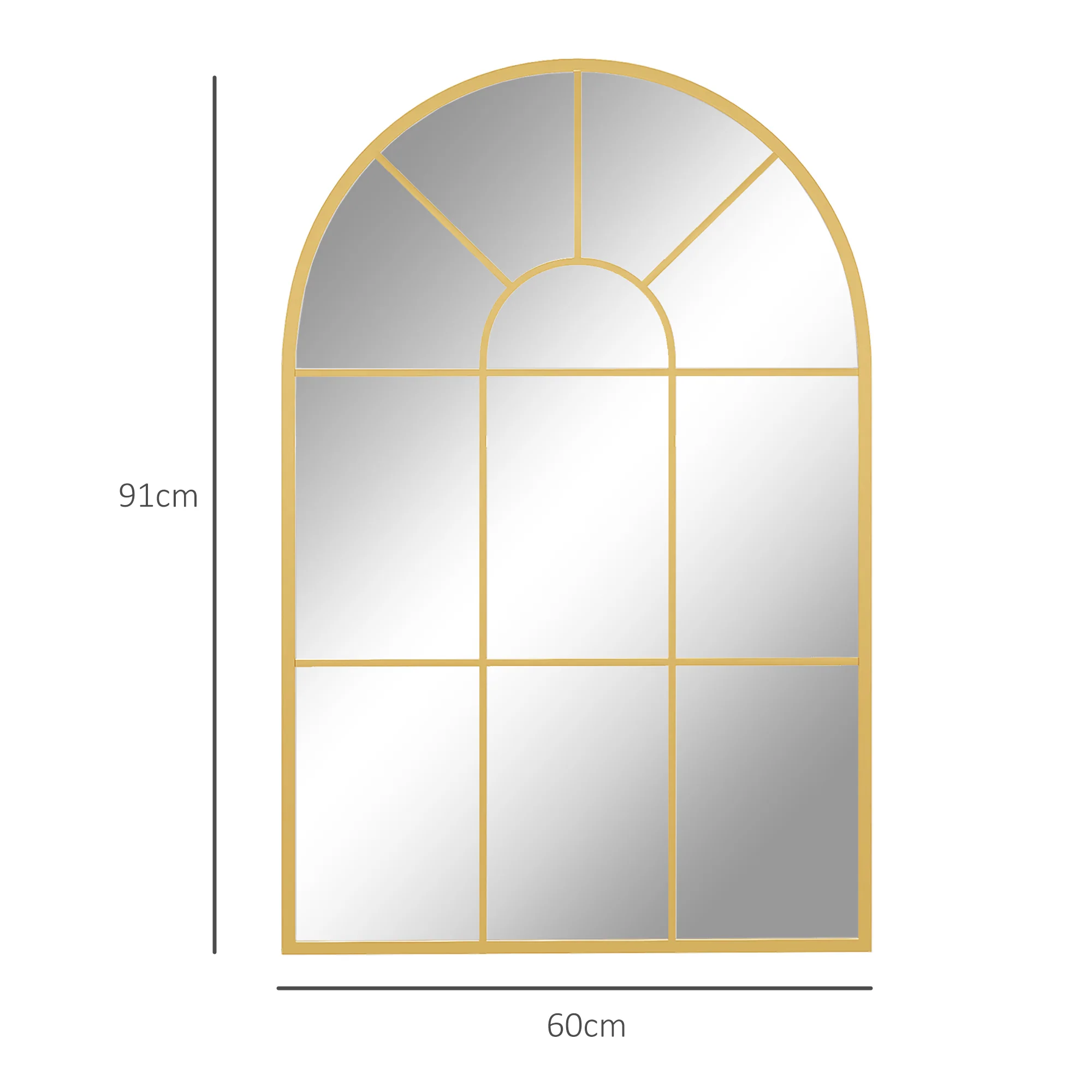 HOMCOM Modern Arched Window Wall Mirror for Bedroom, 91x60cm, Gold Tone - Image 5