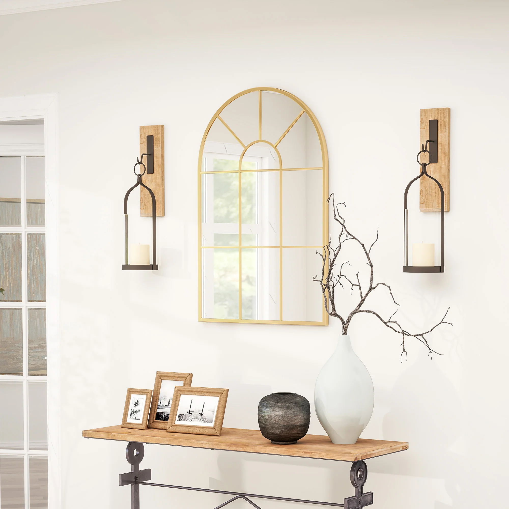 HOMCOM Modern Arched Window Wall Mirror for Bedroom, 91x60cm, Gold Tone - Image 7
