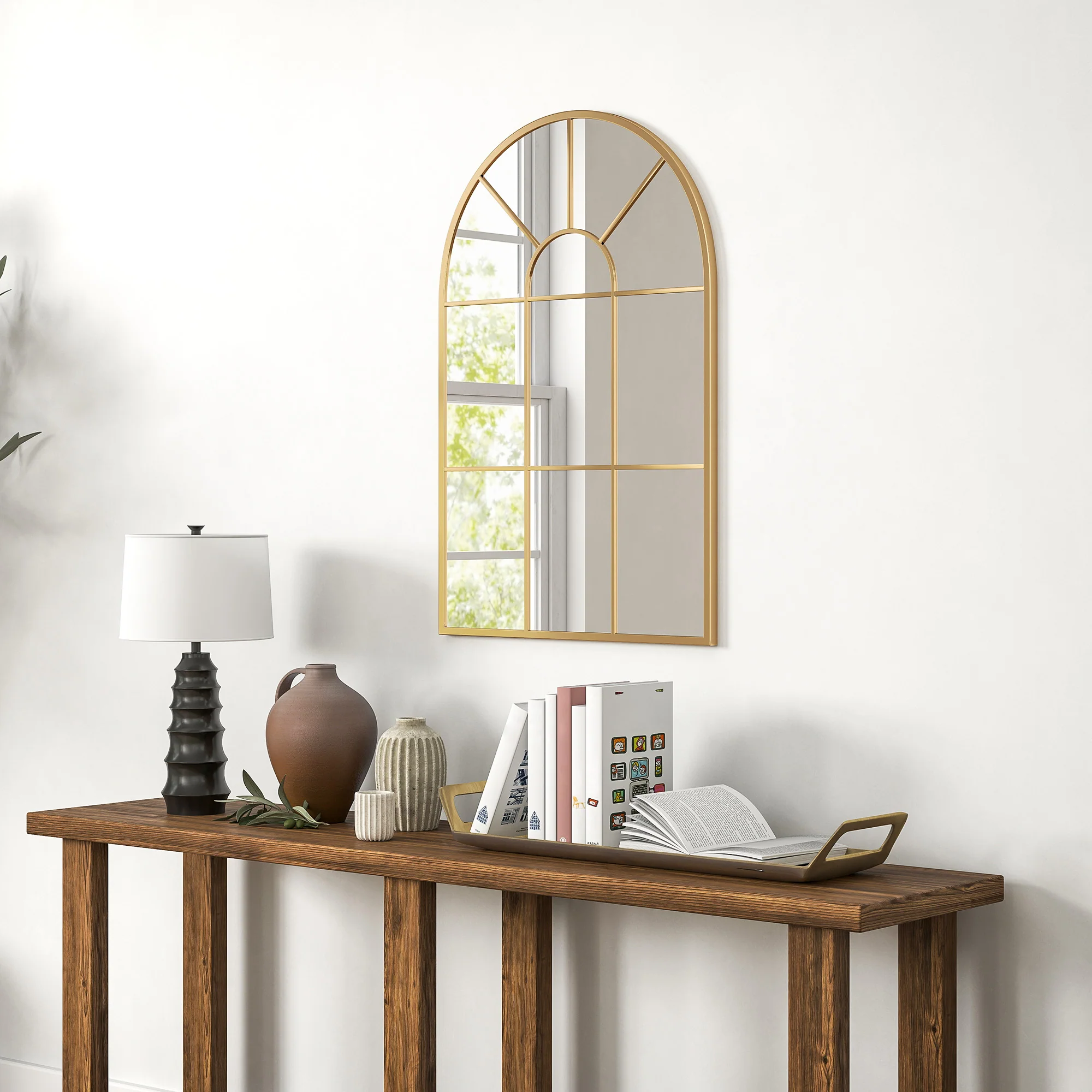 HOMCOM Modern Arched Window Wall Mirror for Bedroom, 91x60cm, Gold Tone - Image 9