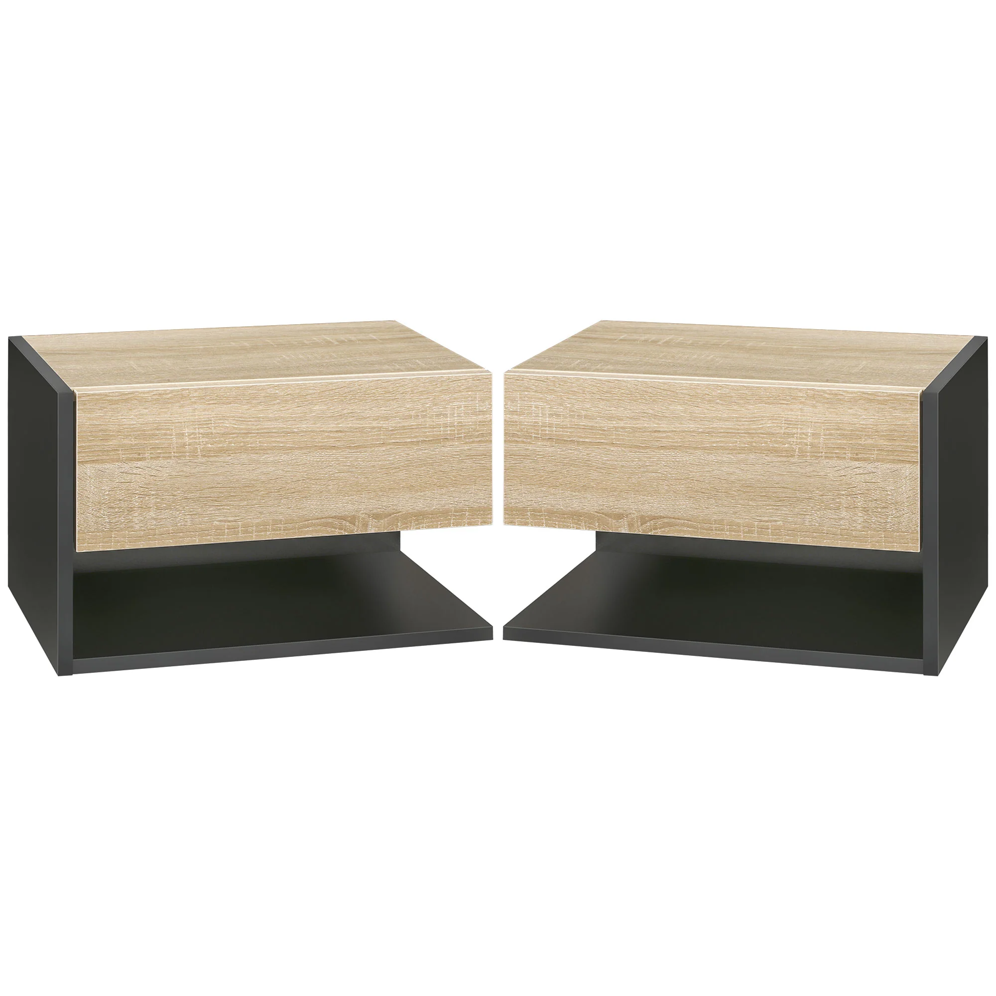 HOMCOM Modern Bedside Table Set of 2 with Drawer and Shelf