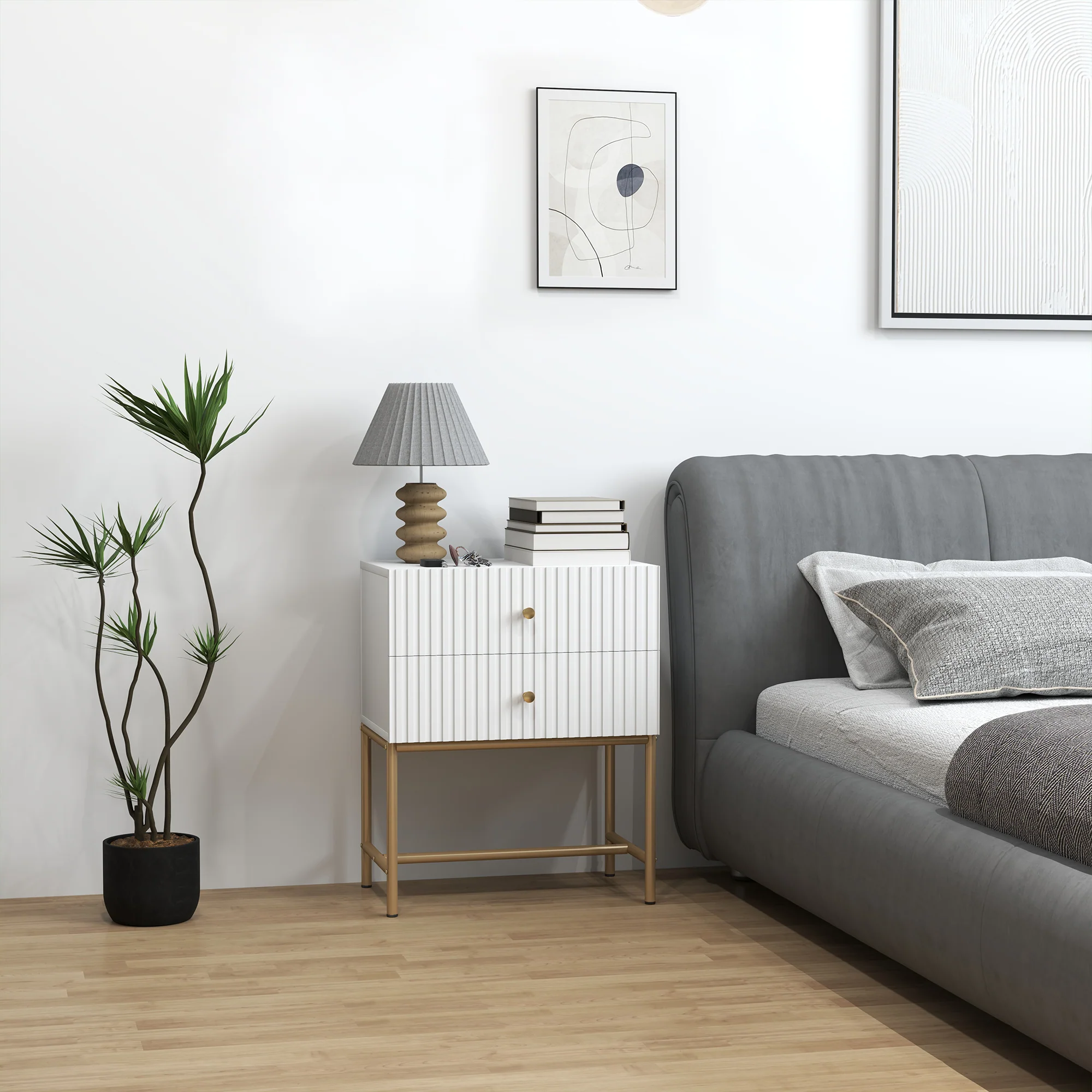 HOMCOM Modern Bedside Table with 2 Drawers for Bedroom, White - Image 11