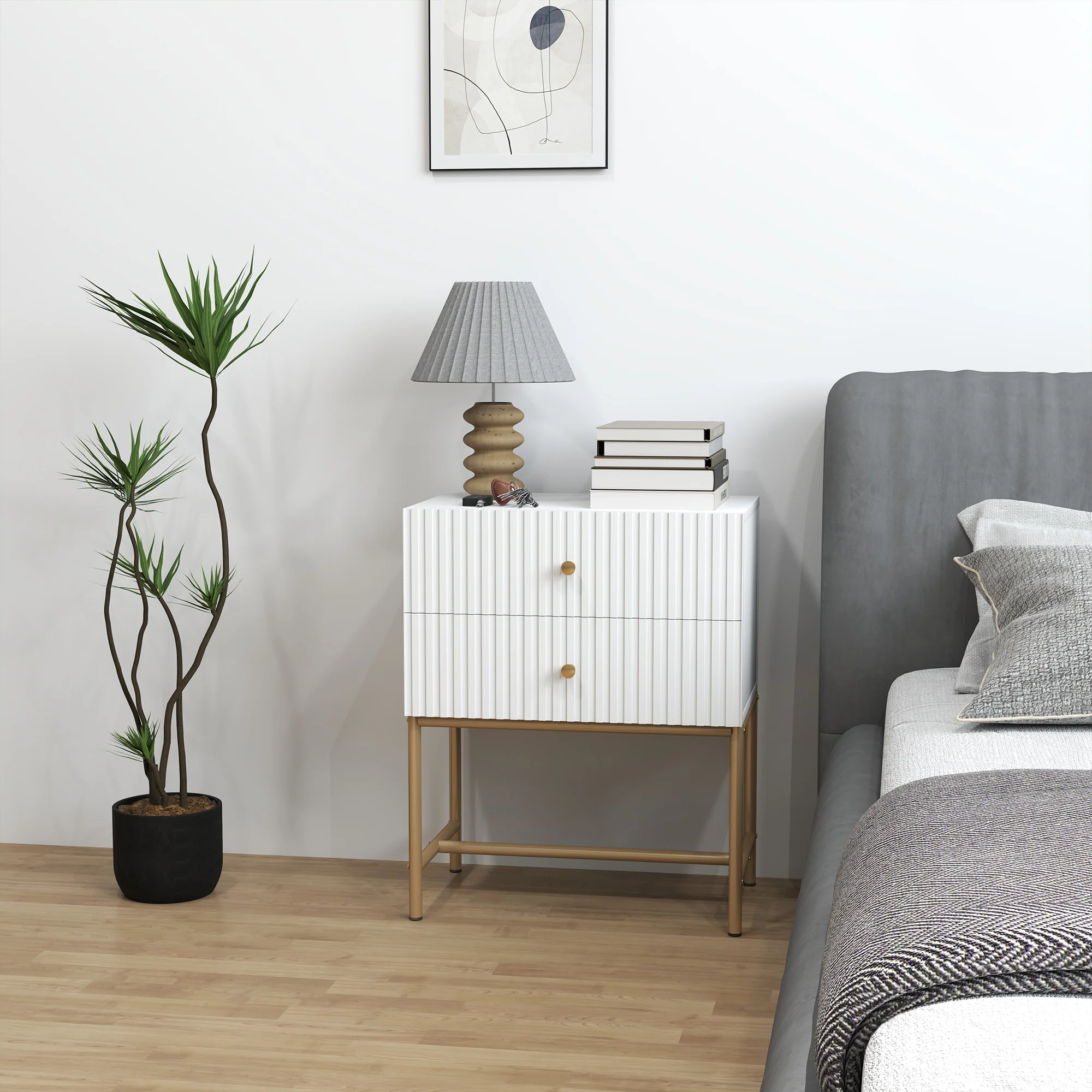 HOMCOM Modern Bedside Table with 2 Drawers for Bedroom, White - Image 18
