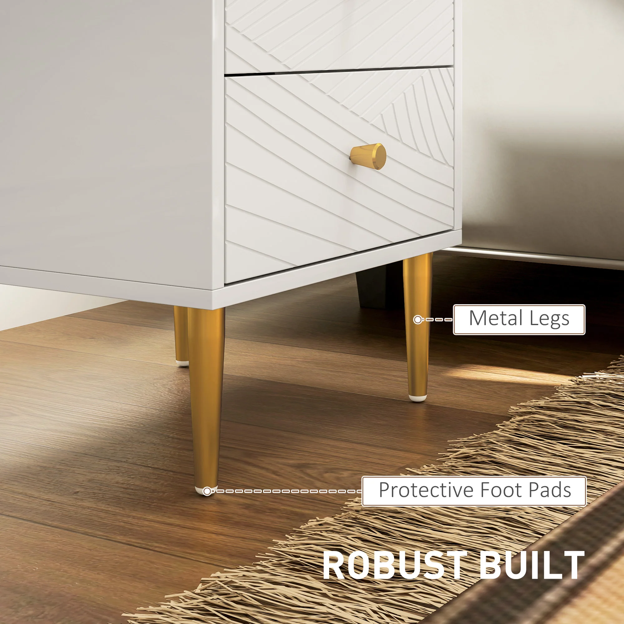HOMCOM Modern Bedside Table with Drawer, Side Table with Metal Legs, White - Image 6
