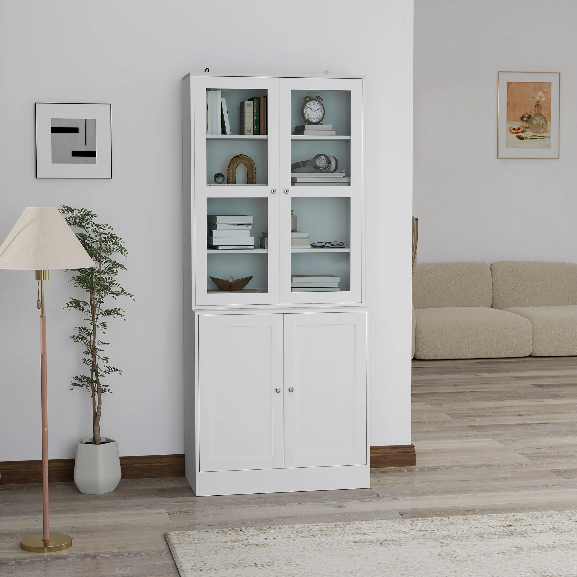 HOMCOM Modern Bookcase Display Storage Cabinet w/ Doors Adjustable Shelves - Image 11