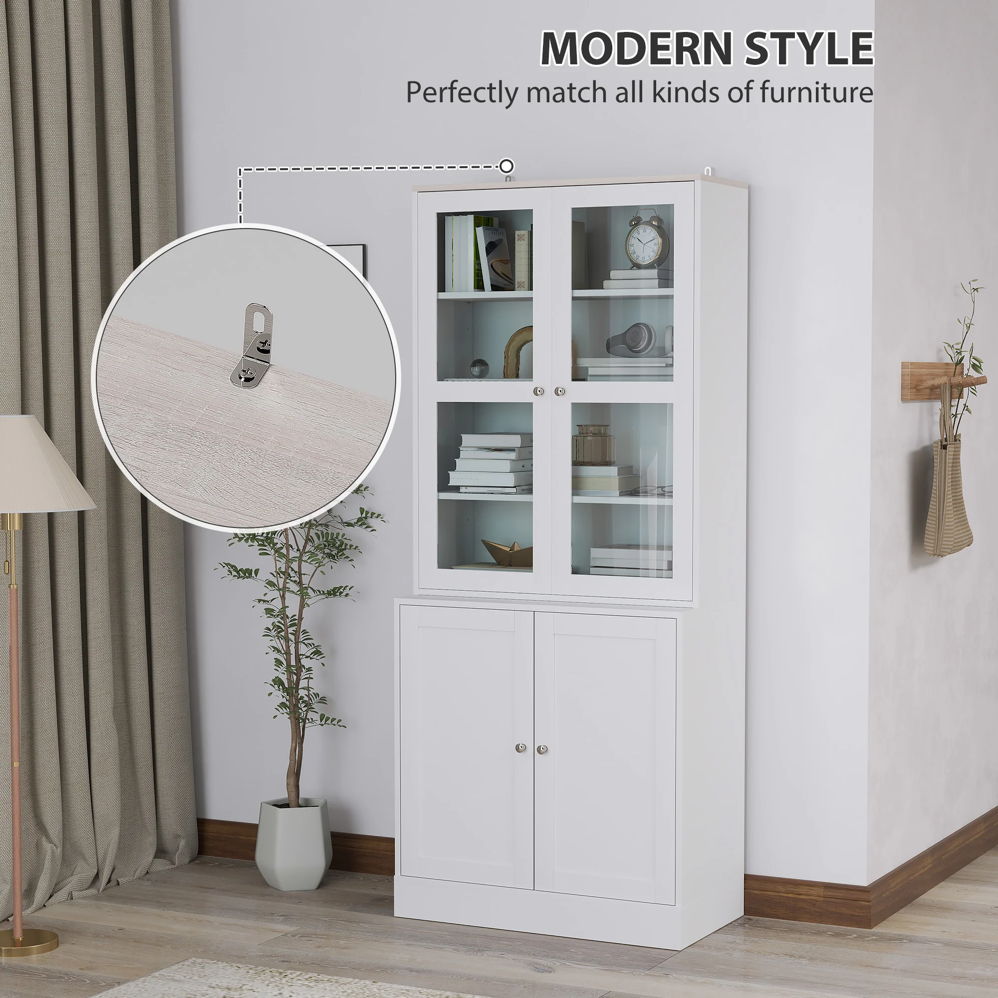 HOMCOM Modern Bookcase Display Storage Cabinet w/ Doors Adjustable Shelves - Image 12