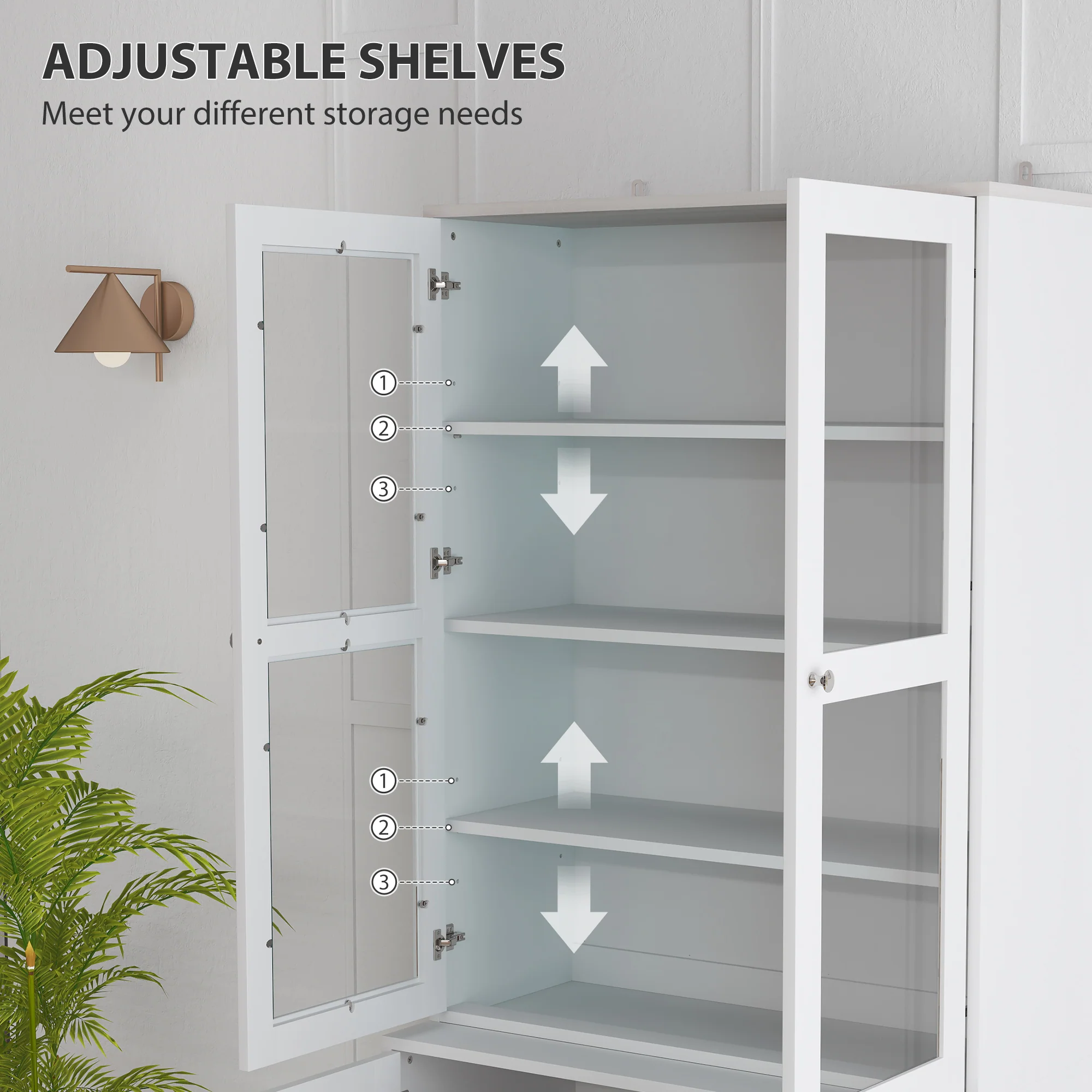 HOMCOM Modern Bookcase Display Storage Cabinet w/ Doors Adjustable Shelves - Image 13