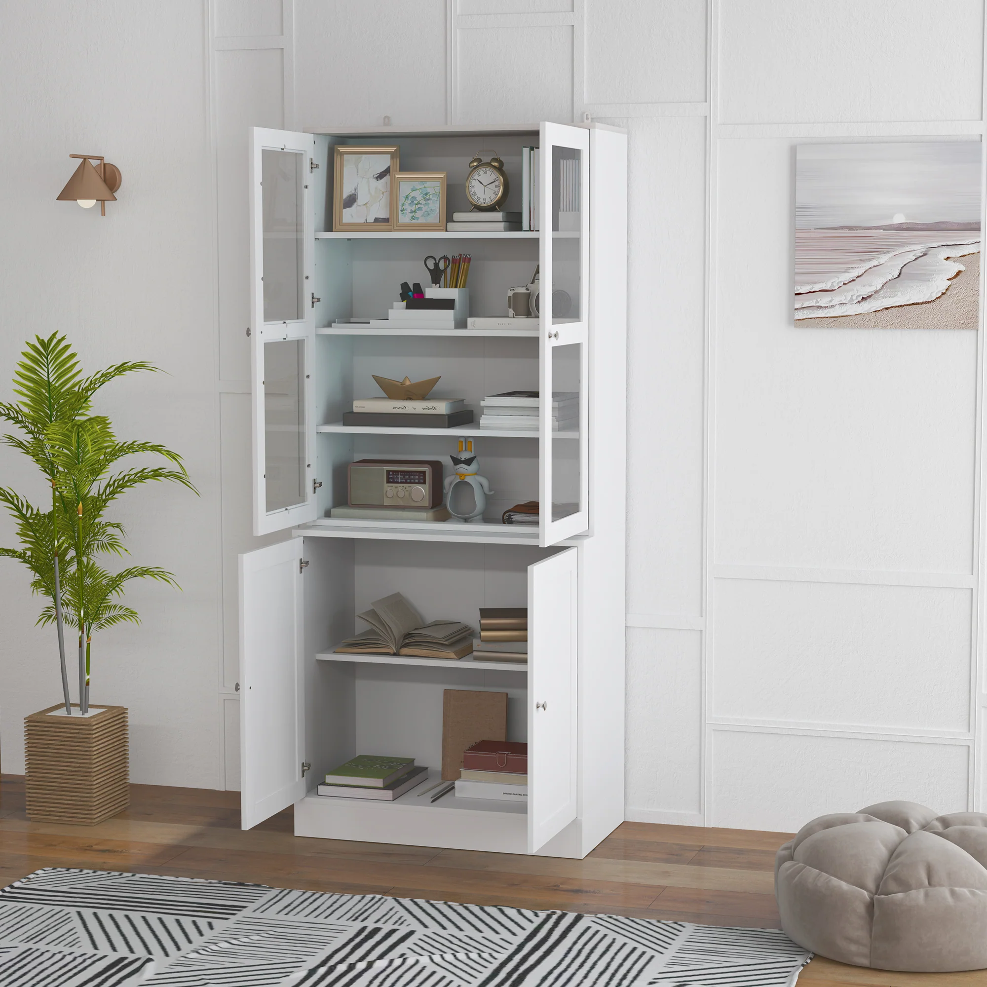 HOMCOM Modern Bookcase Display Storage Cabinet w/ Doors Adjustable Shelves - Image 16