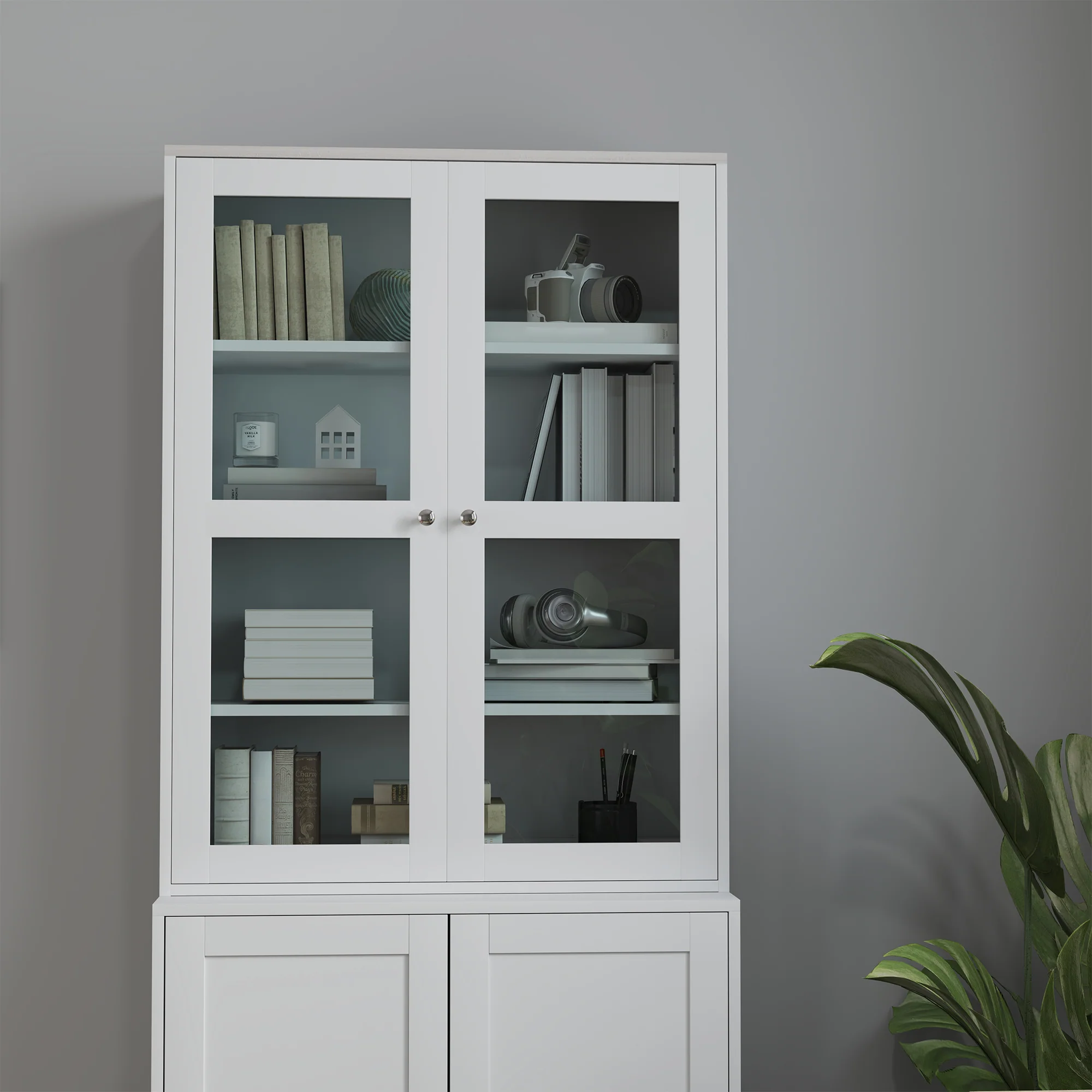 HOMCOM Modern Bookcase Display Storage Cabinet w/ Doors Adjustable Shelves - Image 18