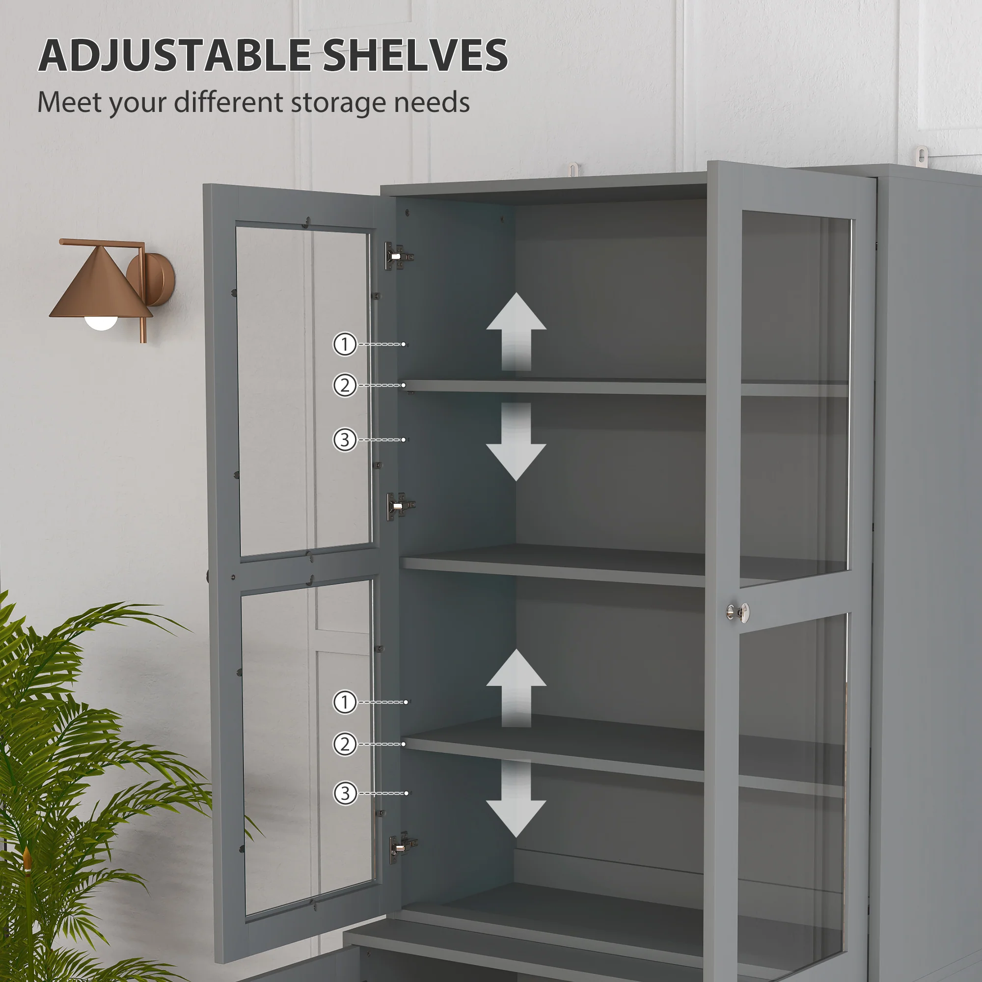 HOMCOM Modern Bookcase Display Storage Cabinet w/ Doors Adjustable Shelves - Image 4