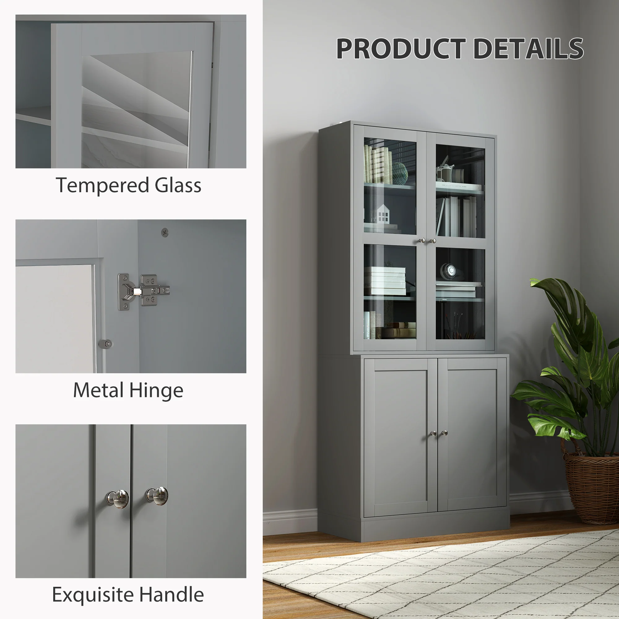 HOMCOM Modern Bookcase Display Storage Cabinet w/ Doors Adjustable Shelves - Image 6