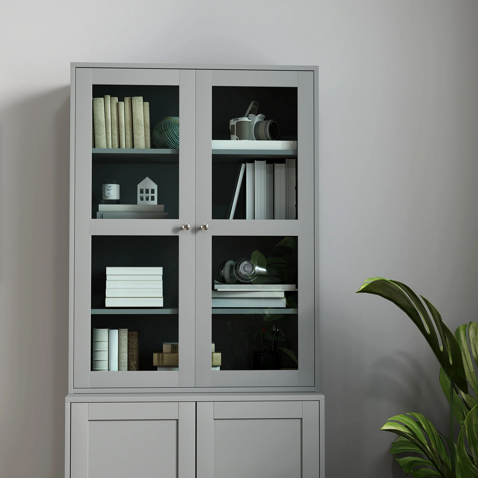 HOMCOM Modern Bookcase Display Storage Cabinet w/ Doors Adjustable Shelves - Image 9