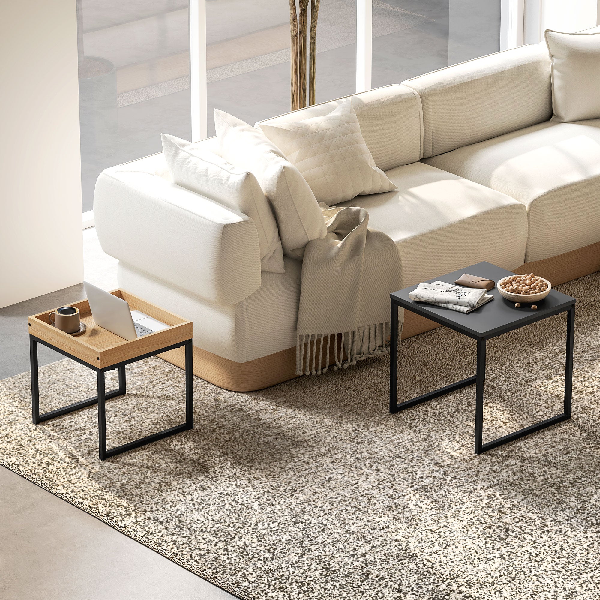 HOMCOM Modern Coffee Table Set Square Nest of Tables for Small Space - Image 2