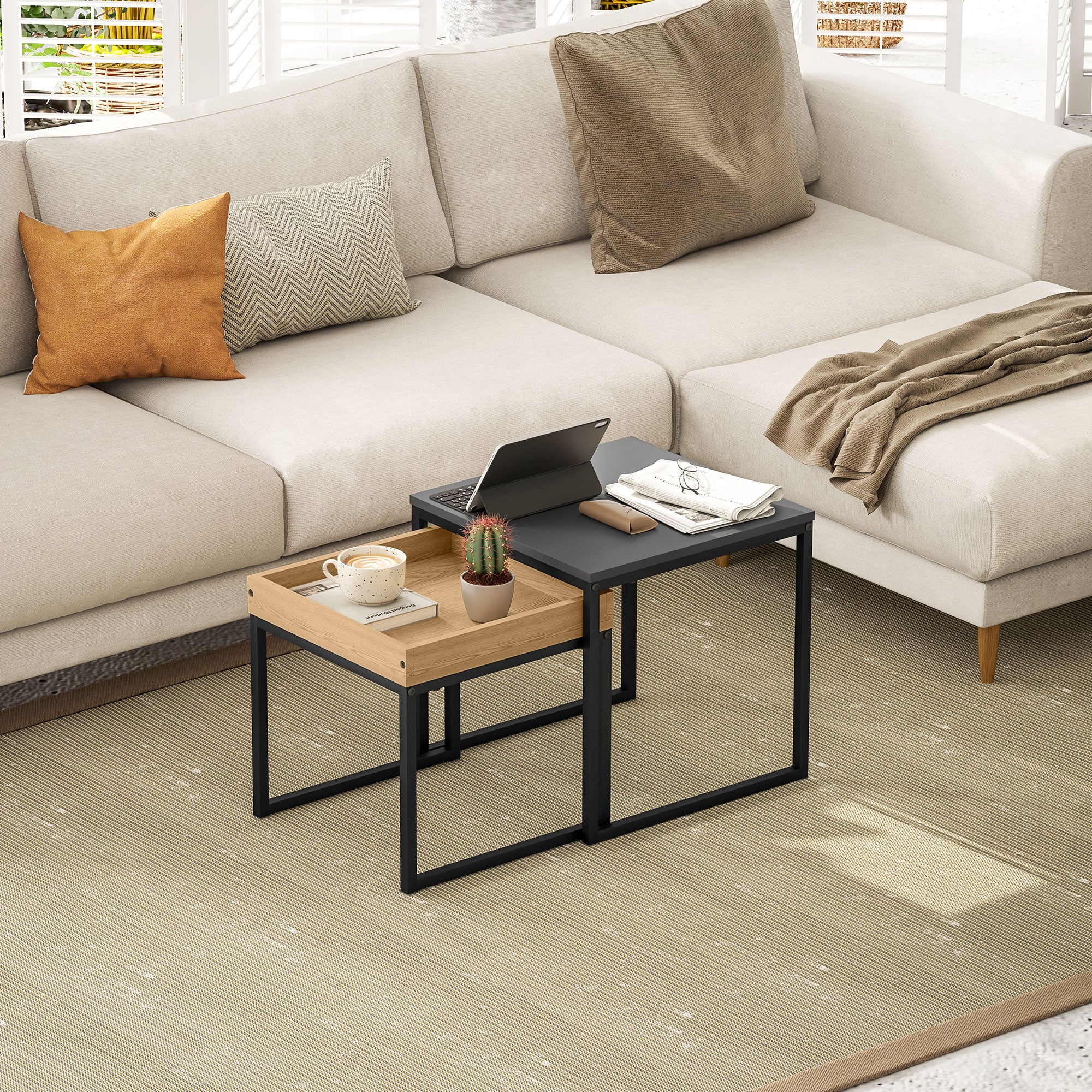 HOMCOM Modern Coffee Table Set Square Nest of Tables for Small Space - Image 7