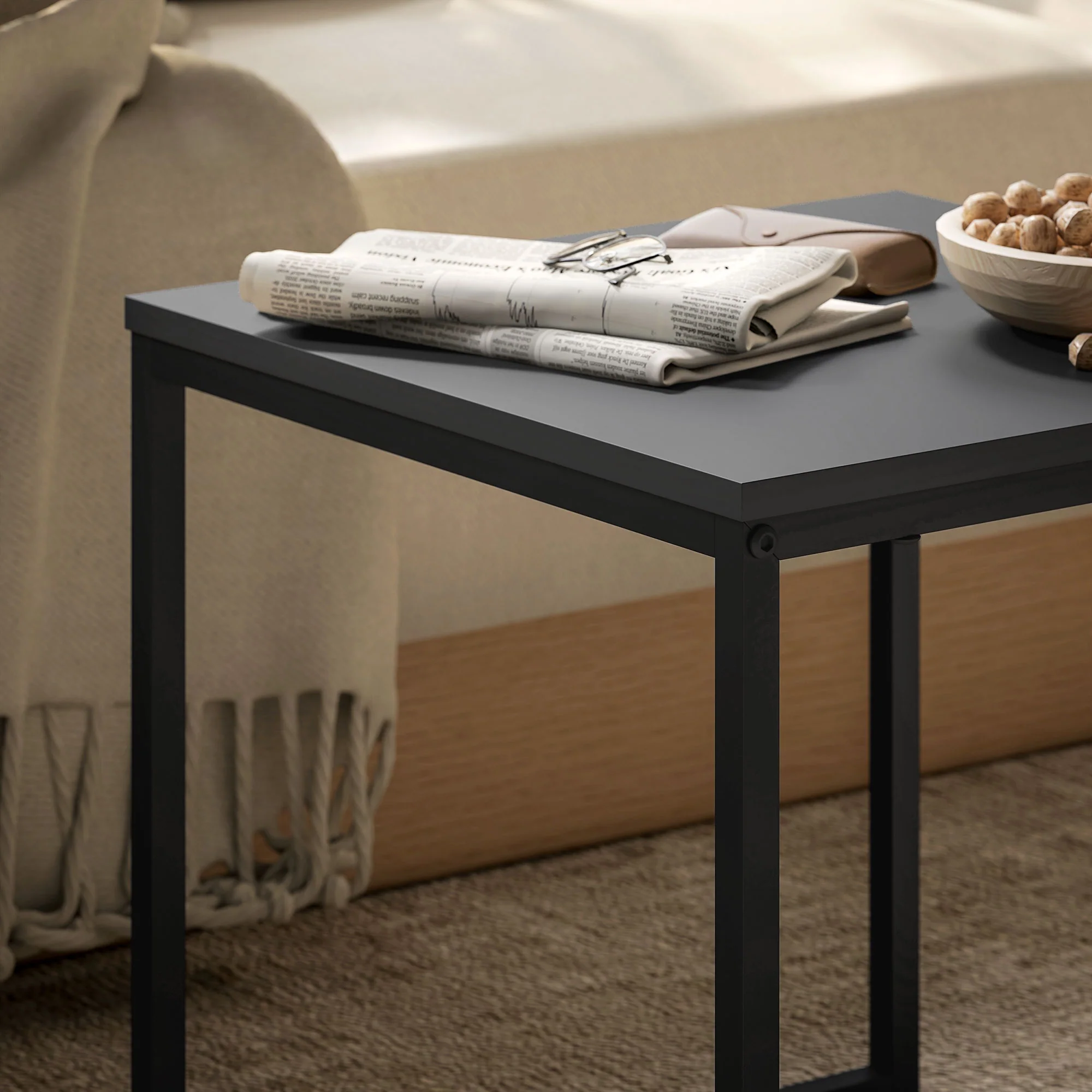 HOMCOM Modern Coffee Table Set Square Nest of Tables for Small Space - Image 9