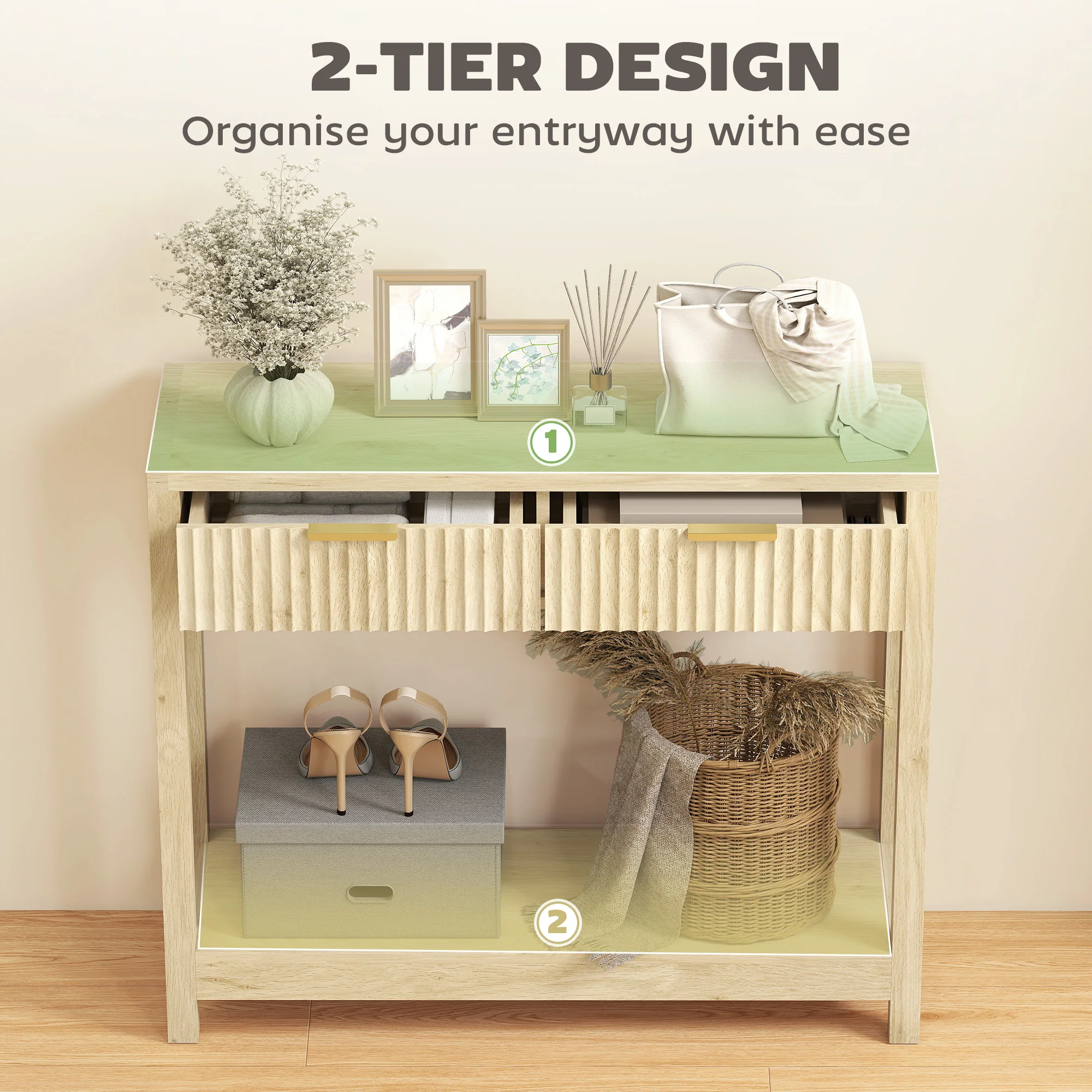 HOMCOM Modern Console Table With Fluted Panel Drawers, Narrow Hallway Table - Image 4