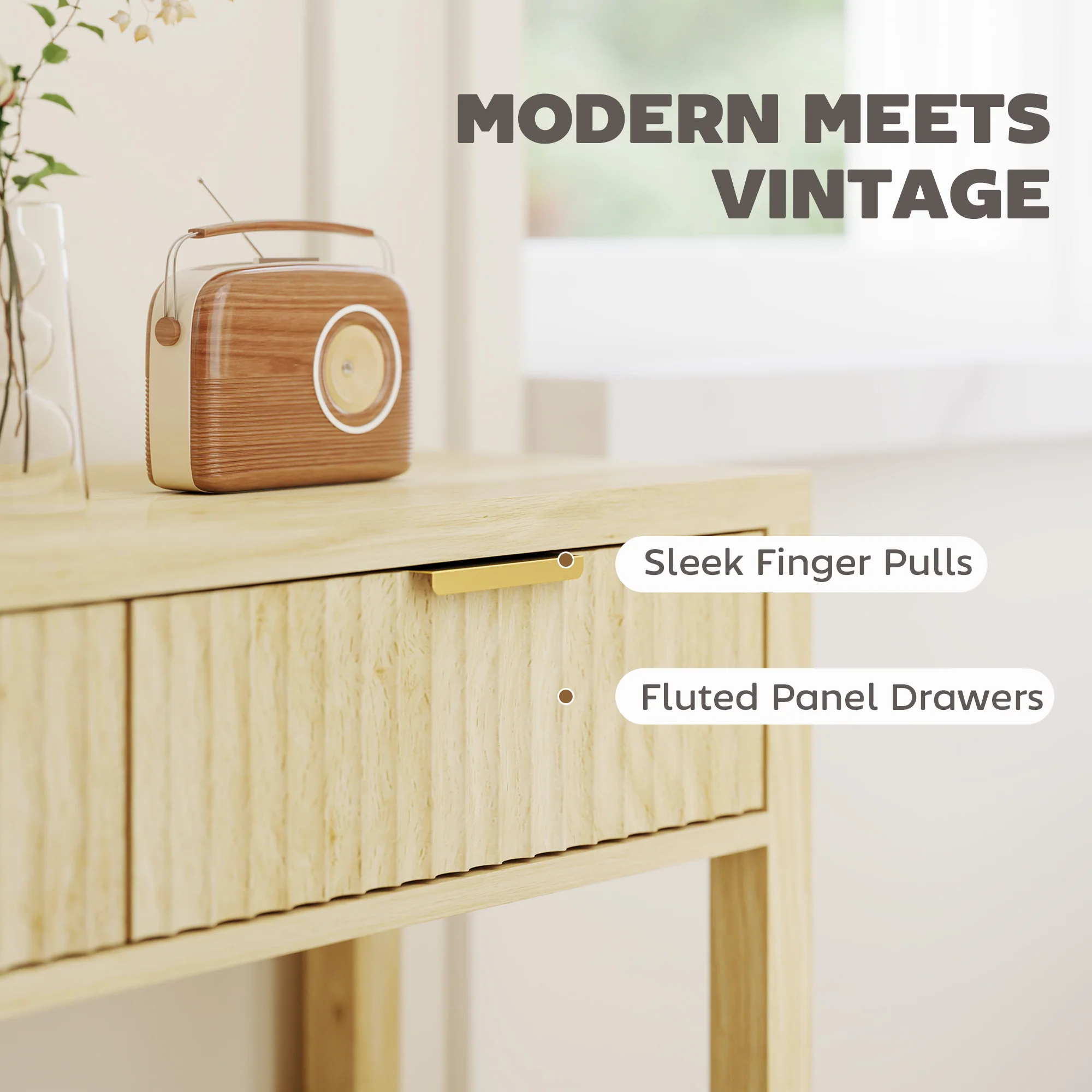 HOMCOM Modern Console Table With Fluted Panel Drawers, Narrow Hallway Table - Image 5