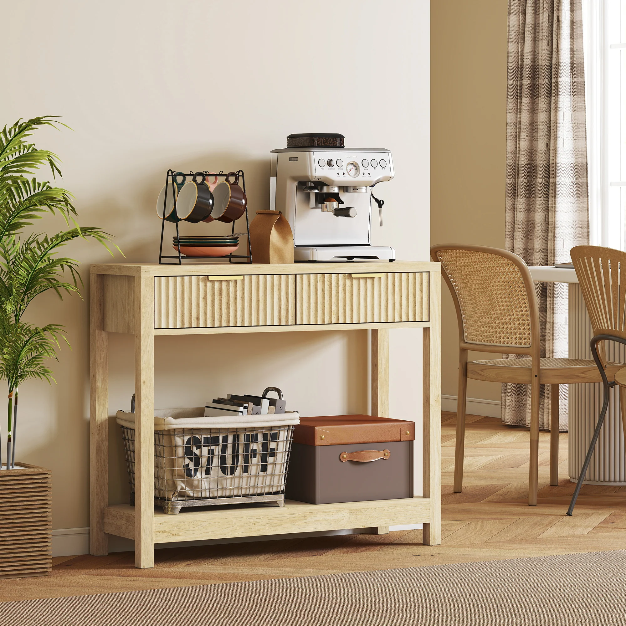 HOMCOM Modern Console Table With Fluted Panel Drawers, Narrow Hallway Table - Image 7