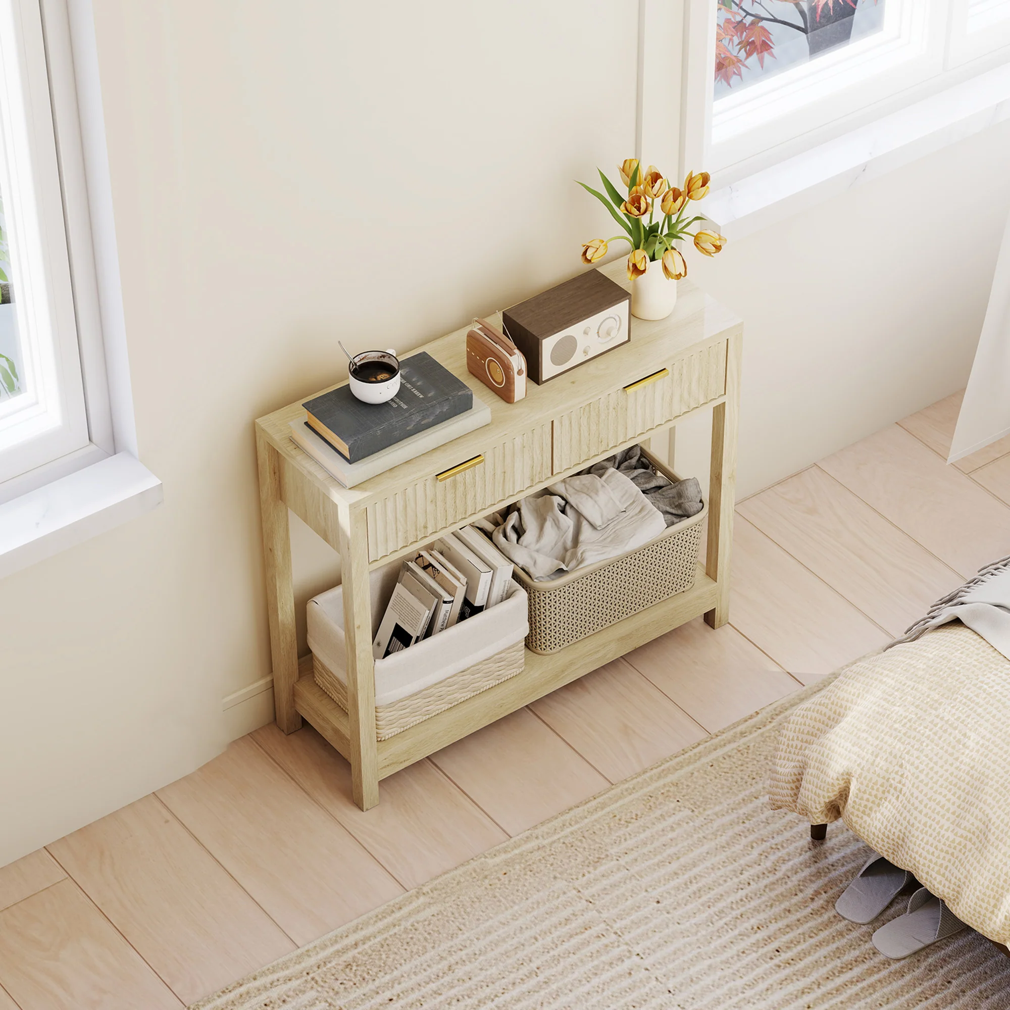 HOMCOM Modern Console Table With Fluted Panel Drawers, Narrow Hallway Table - Image 8