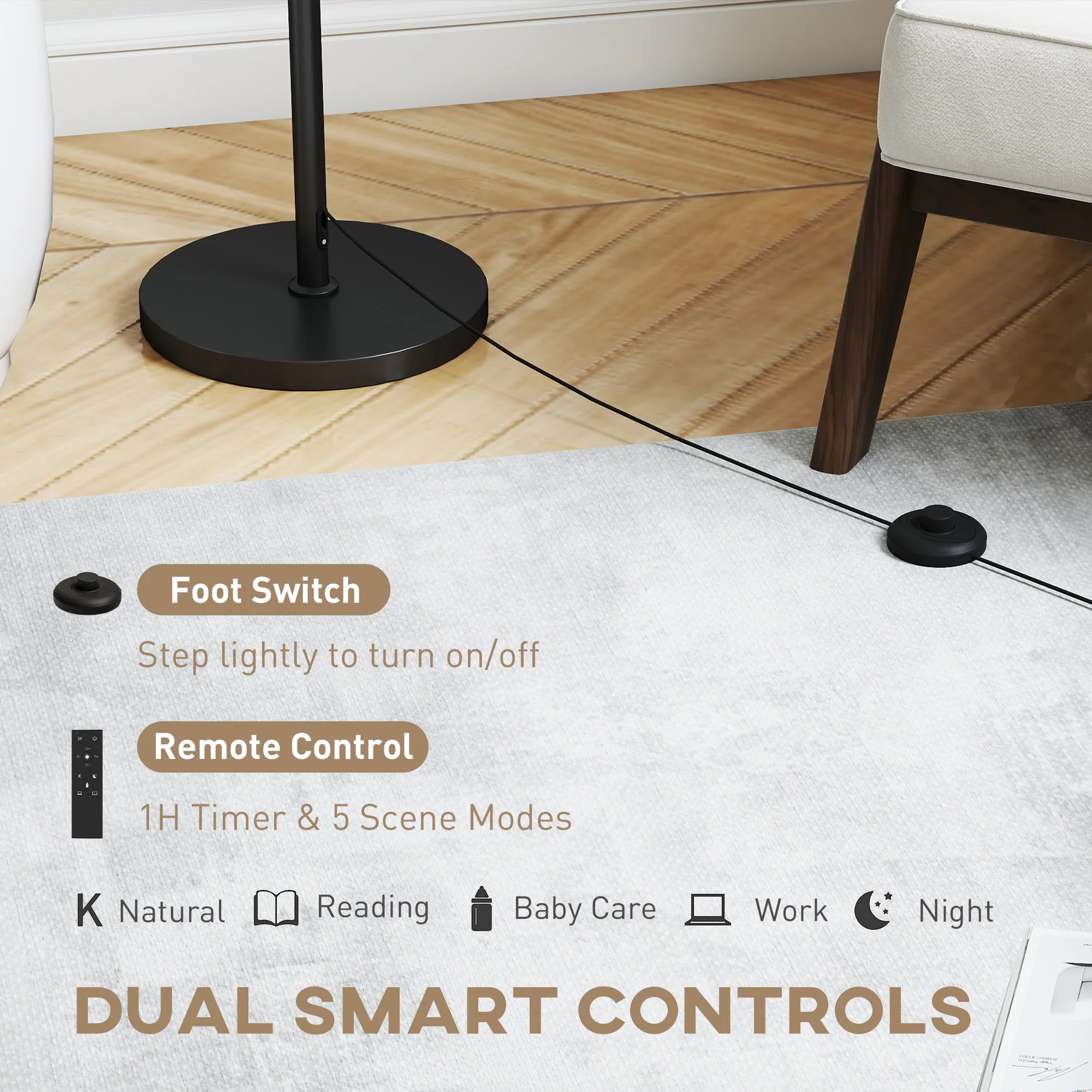 HOMCOM Modern Dimmable Standing Lamp With Adjustable Colour Temperatures - Image 4